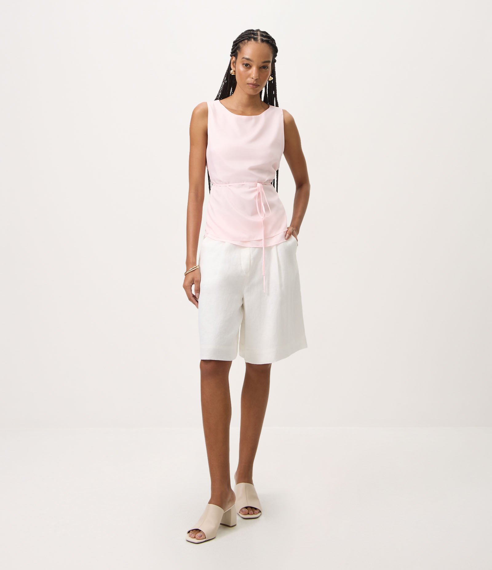 Blusa com Decote Canoa e Amarração na Cintura Rosa 2