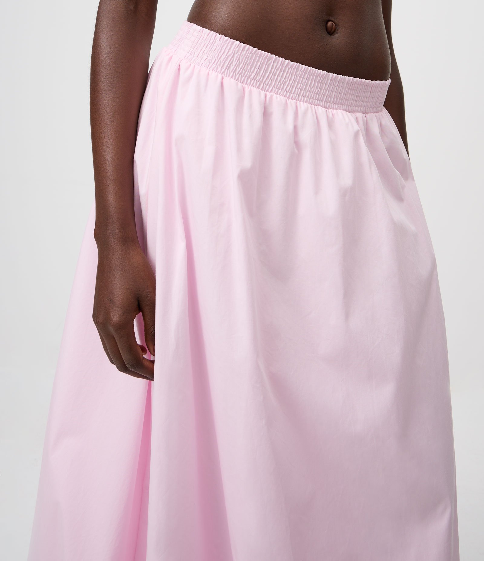 Saia Balonê Midi em Tricoline com Cós Elástico Rosa 3