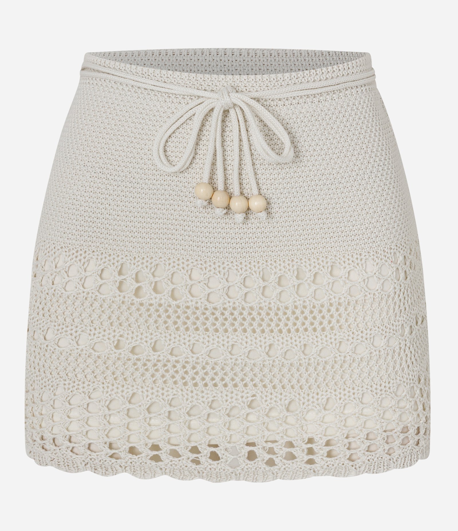 Saia Curta em Tricô com Texturas Artesanais e Amarração Off White 1