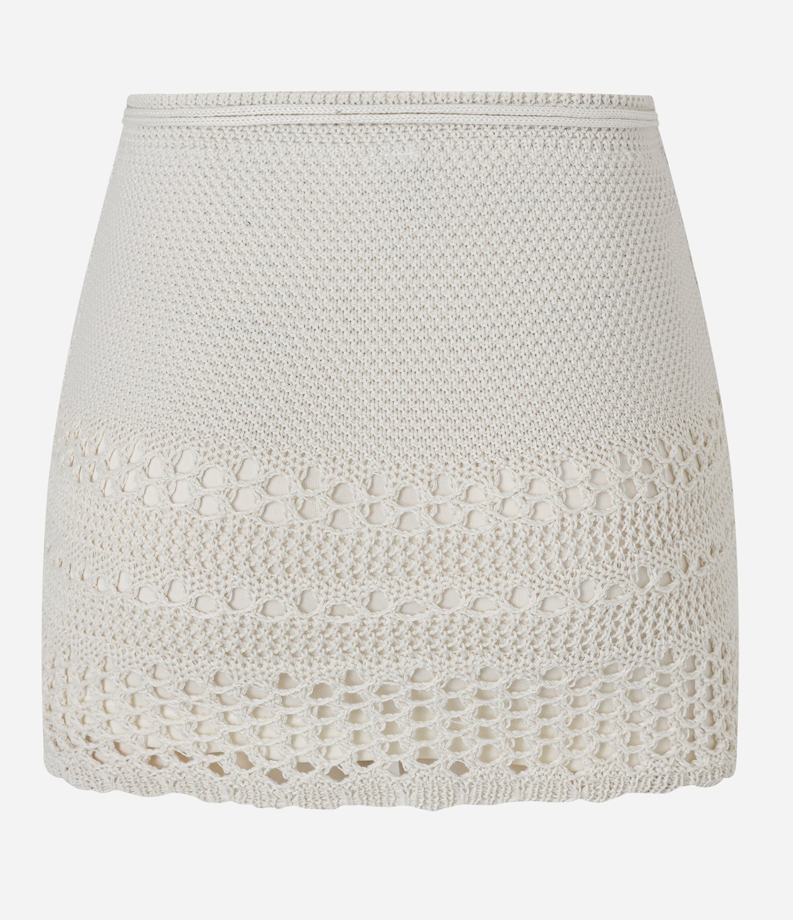 Saia Curta em Tricô com Texturas Artesanais e Amarração Off White 2