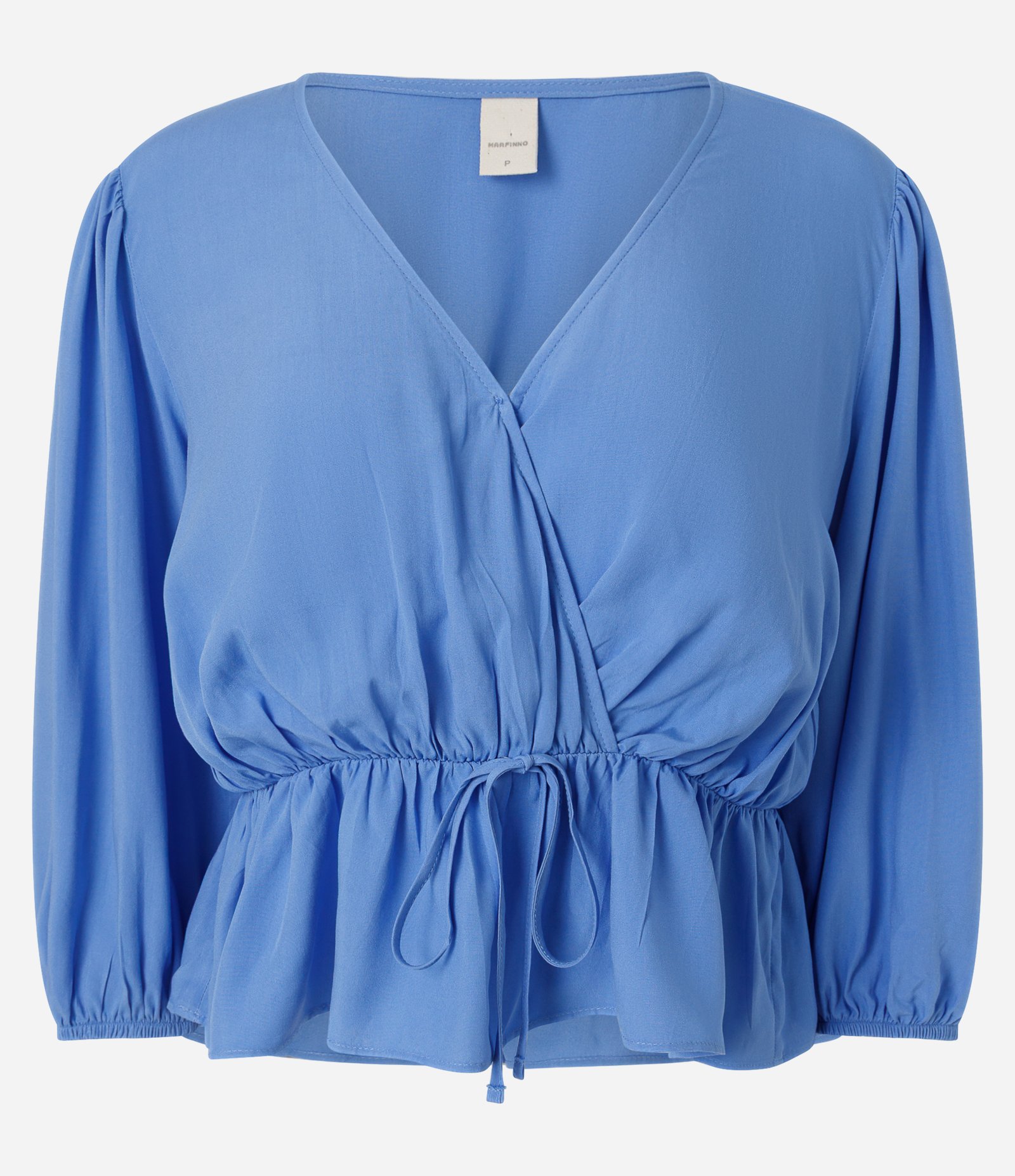 Bata Transpassada em Viscose com Decote V Azul 1