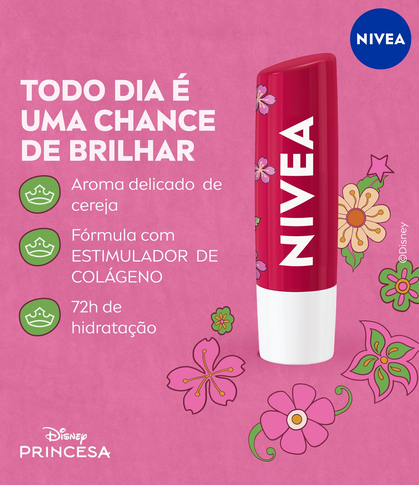 Hidratante Labial Cereja Brilhante Ed. Limitada Mulan Disney® Princesas Nivea 4,8g 3