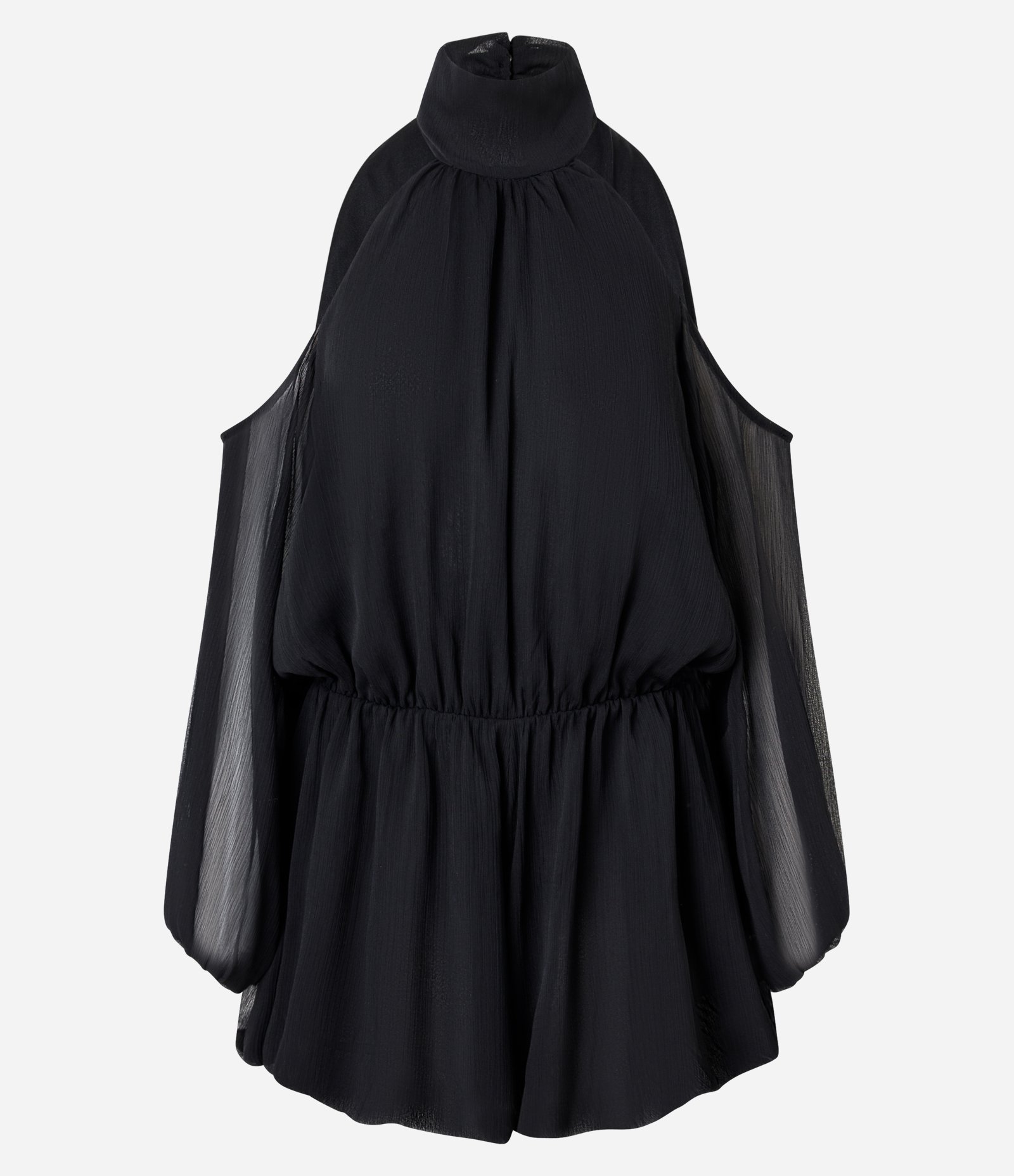 Macaquinho Curto em Chiffon com Gola Halter e Ombros Vazados Preto 6