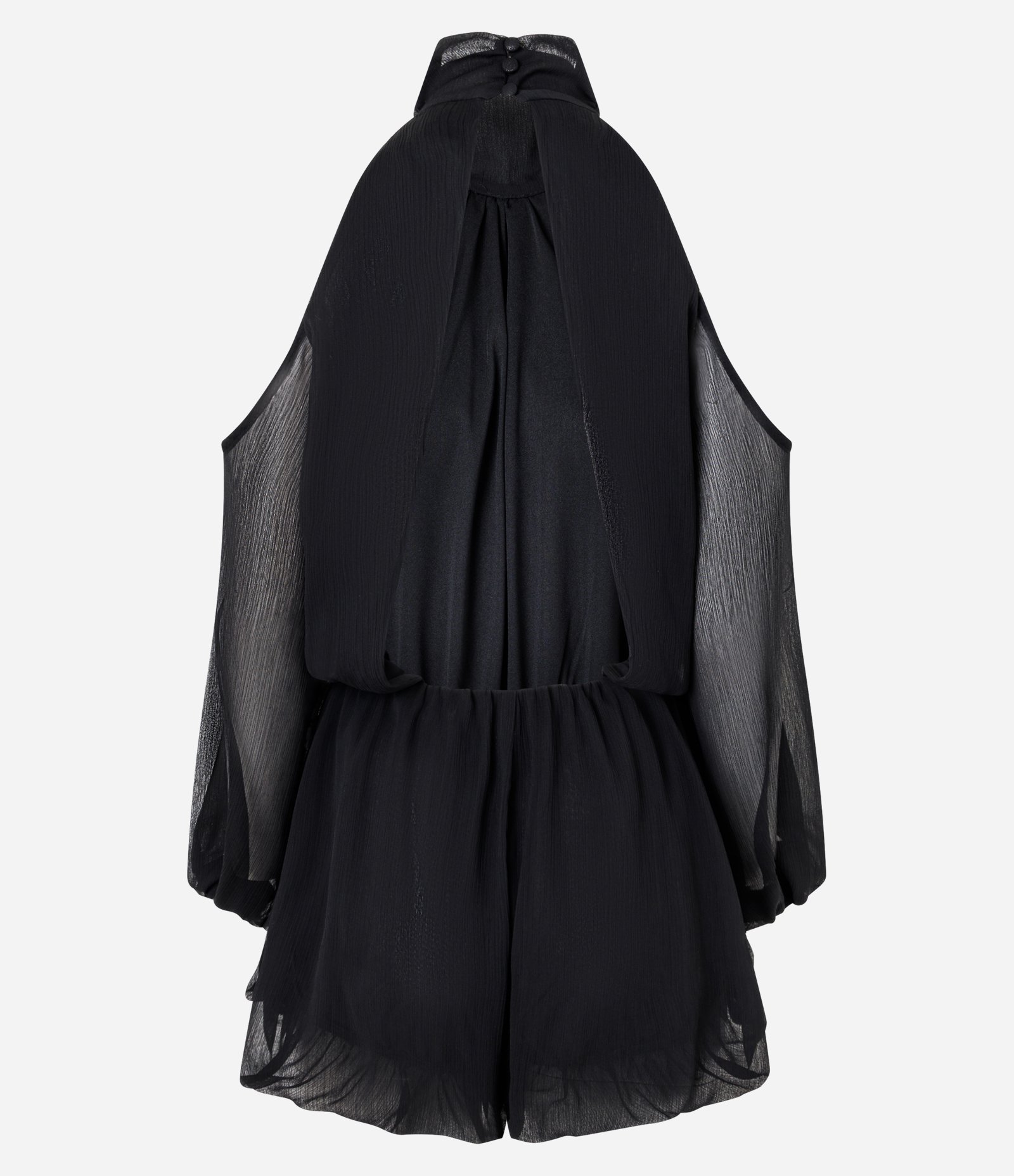 Macaquinho Curto em Chiffon com Gola Halter e Ombros Vazados Preto 7