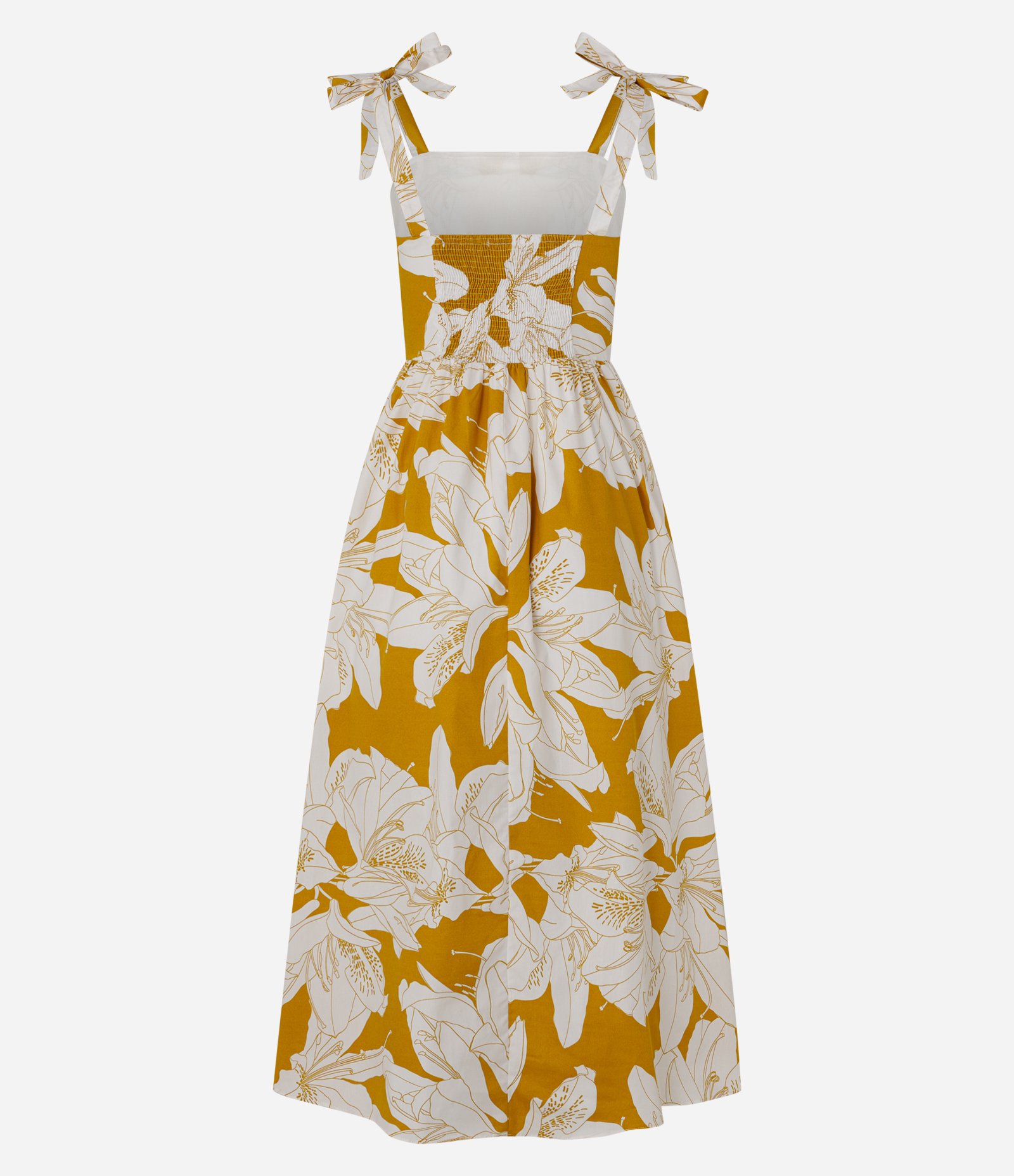 Vestido Longo em Tricoline com Amarrações nos Ombros e Estampa Floral Amarelo 2