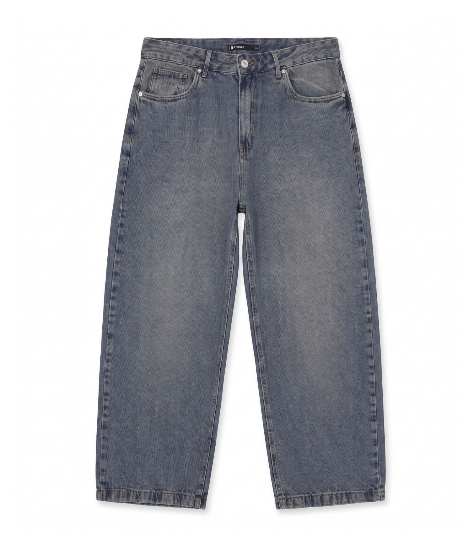 Calça Baggy em Jeans com Lavagem Estonada Azul 4
