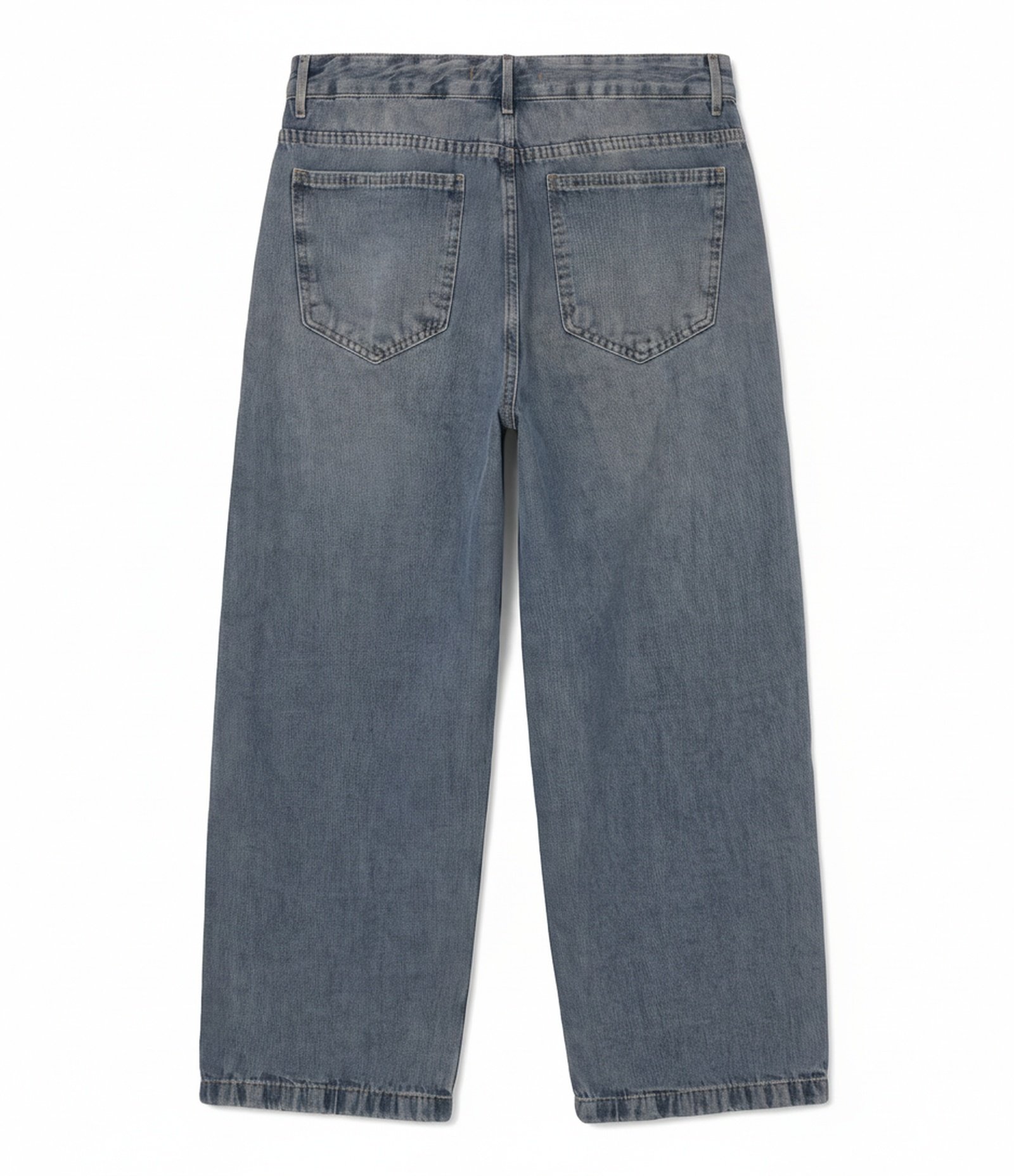 Calça Baggy em Jeans com Lavagem Estonada Azul 2