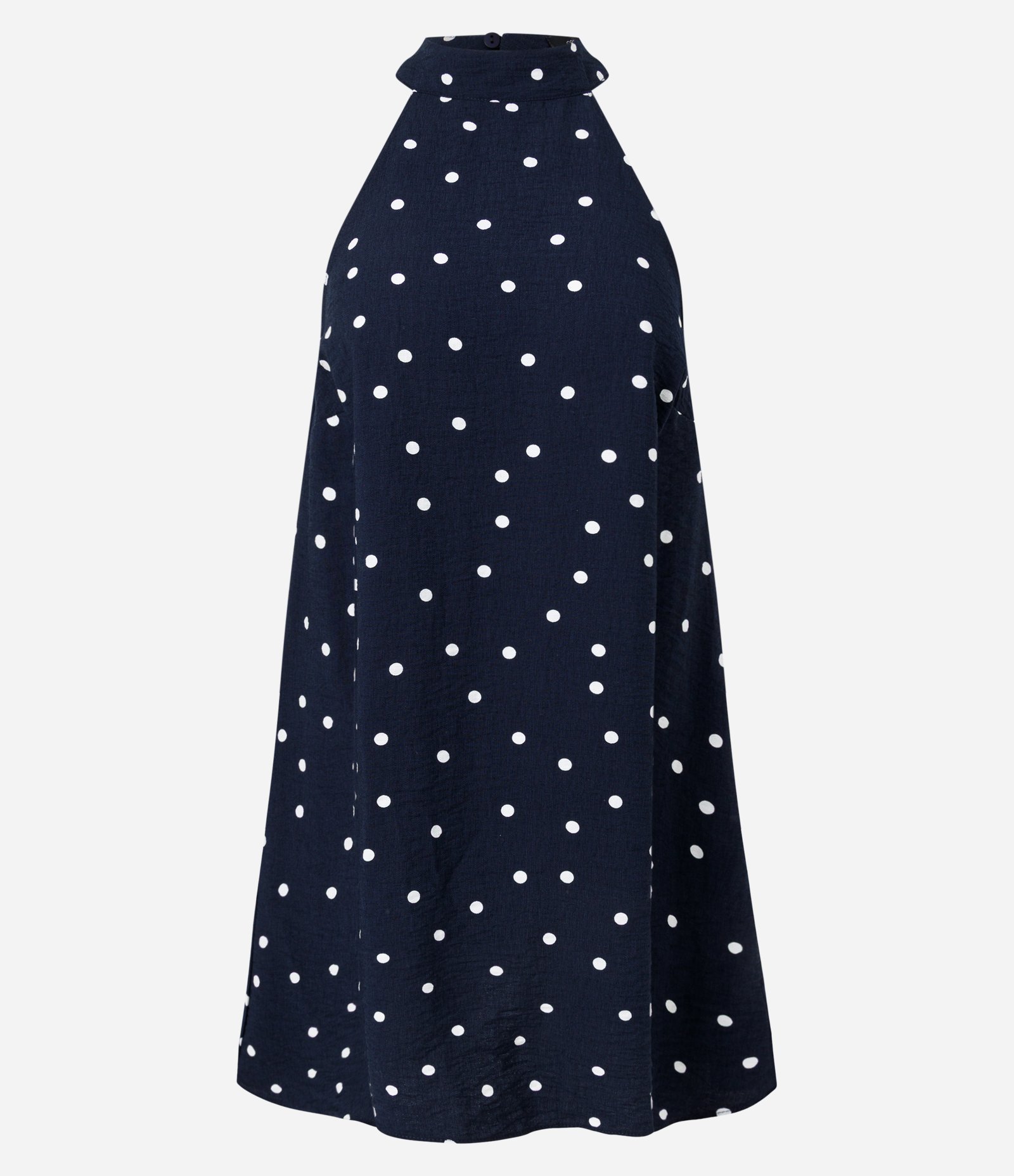 Vestido Curto Halter em Viscose com Estampa Poá Azul Escuro 5