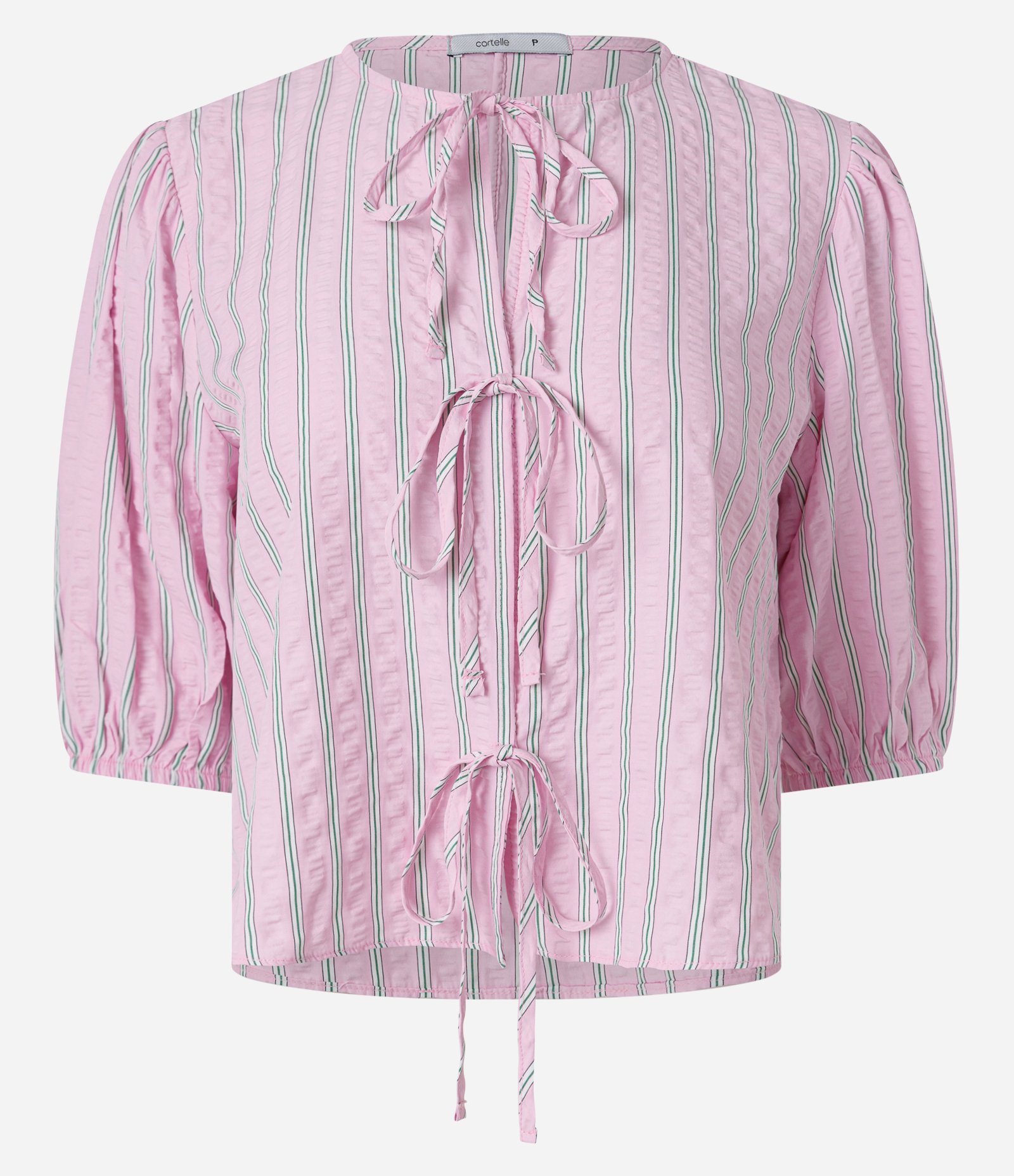 Blusa em Tricoline Listrada com Amarrações Frontais Rosa 4