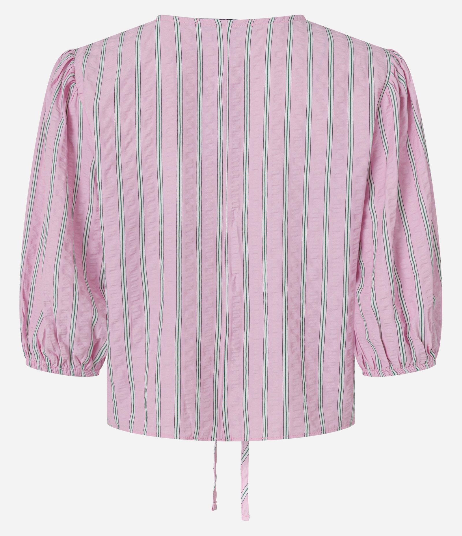 Blusa em Tricoline Listrada com Amarrações Frontais Rosa 5