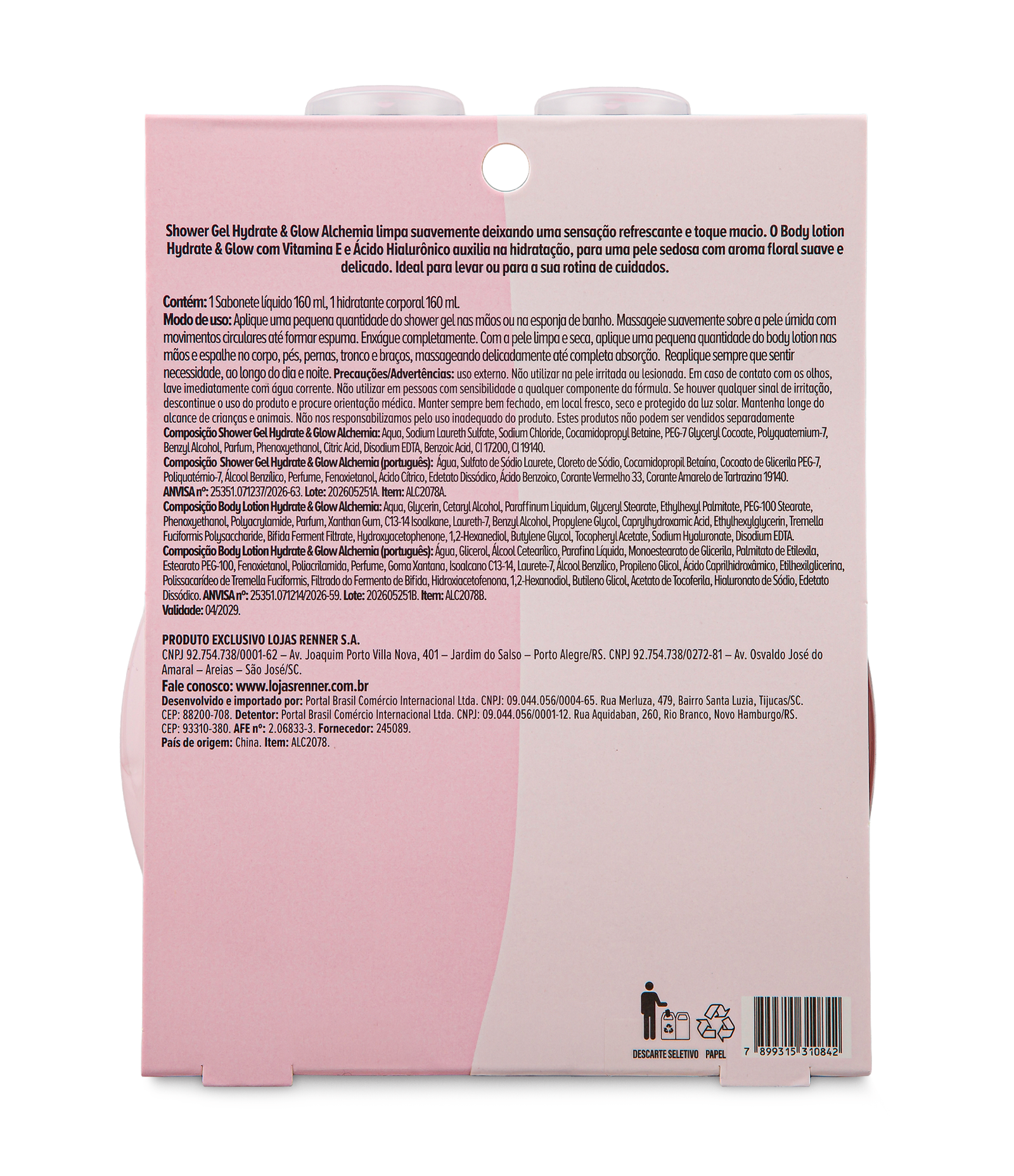 Kit Sabonete Liquido + Hidratante Corporal Hydrate Glow Alchemia KIT 3