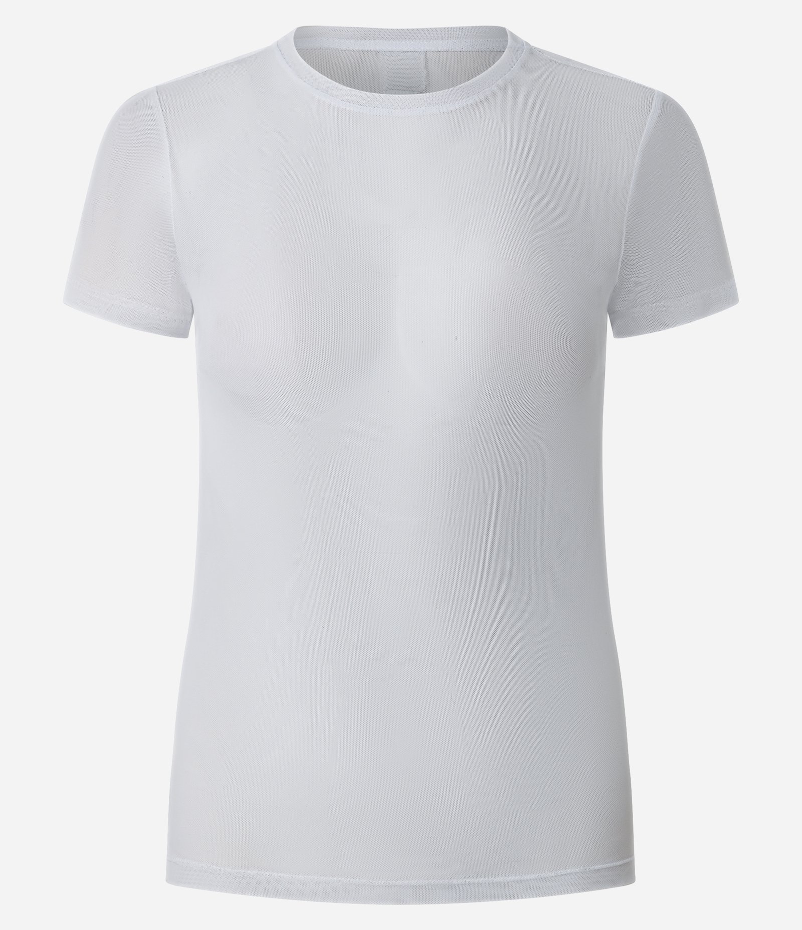Camiseta Esportiva Ajustada em Tule com Transparência Branco 1