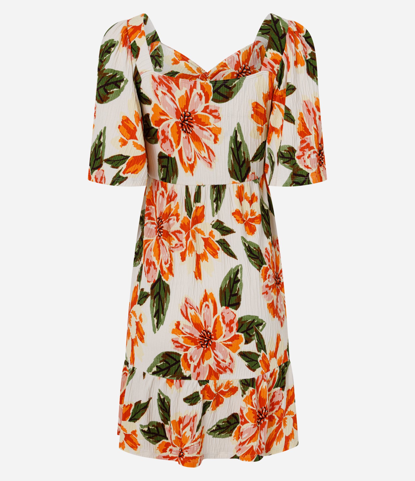 Vestido Floral Texturizado em Malha Anarruga Laranja 2