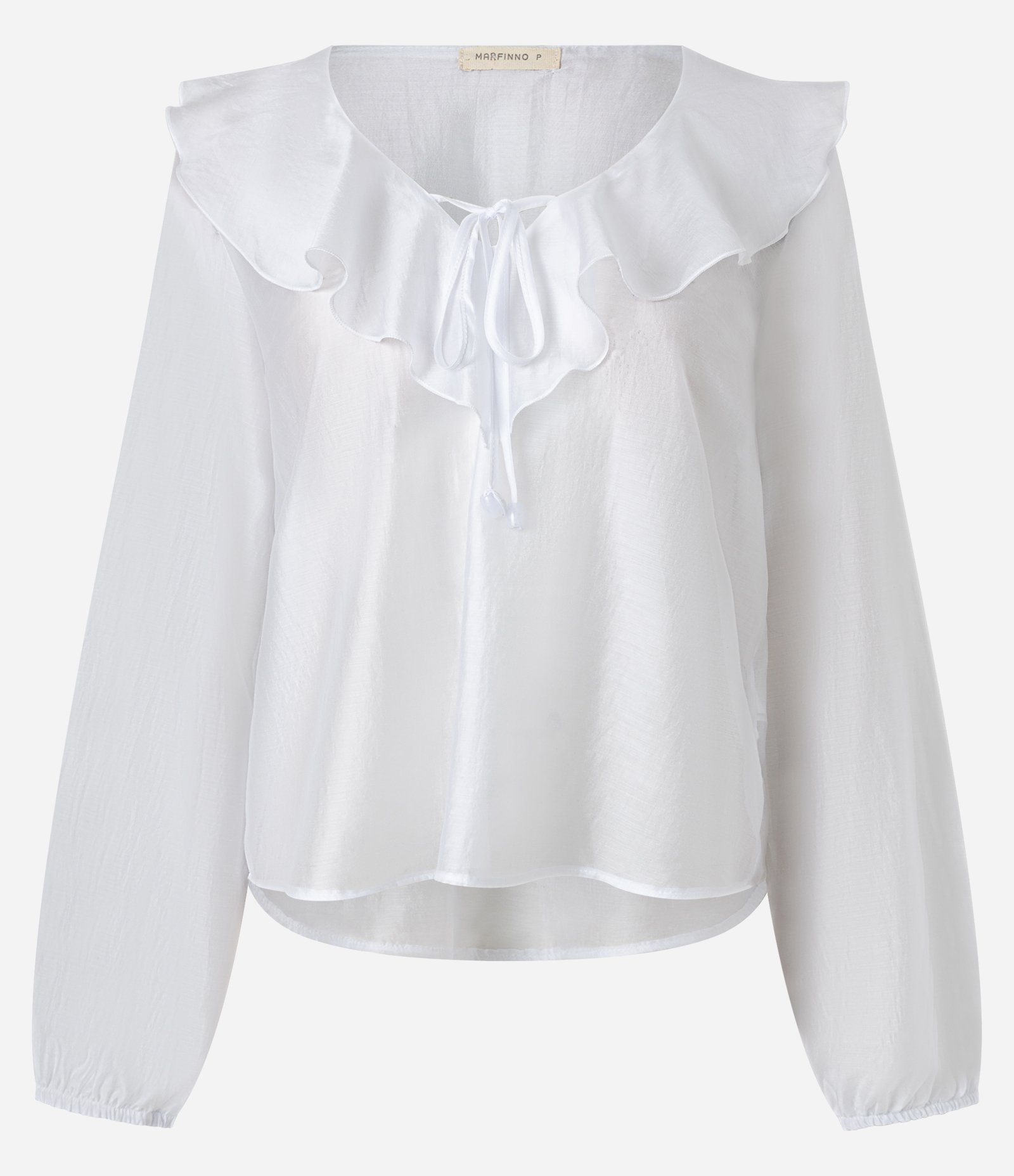 Blusa Bata em Liocel com Babados e Amarração Frontal Off White 1