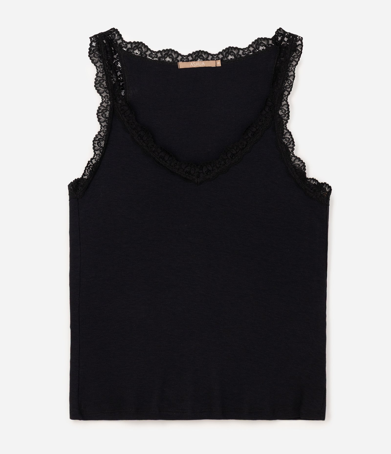 Blusa em Ribana com Acabamento em Renda Curve & Plus Size Preto 5