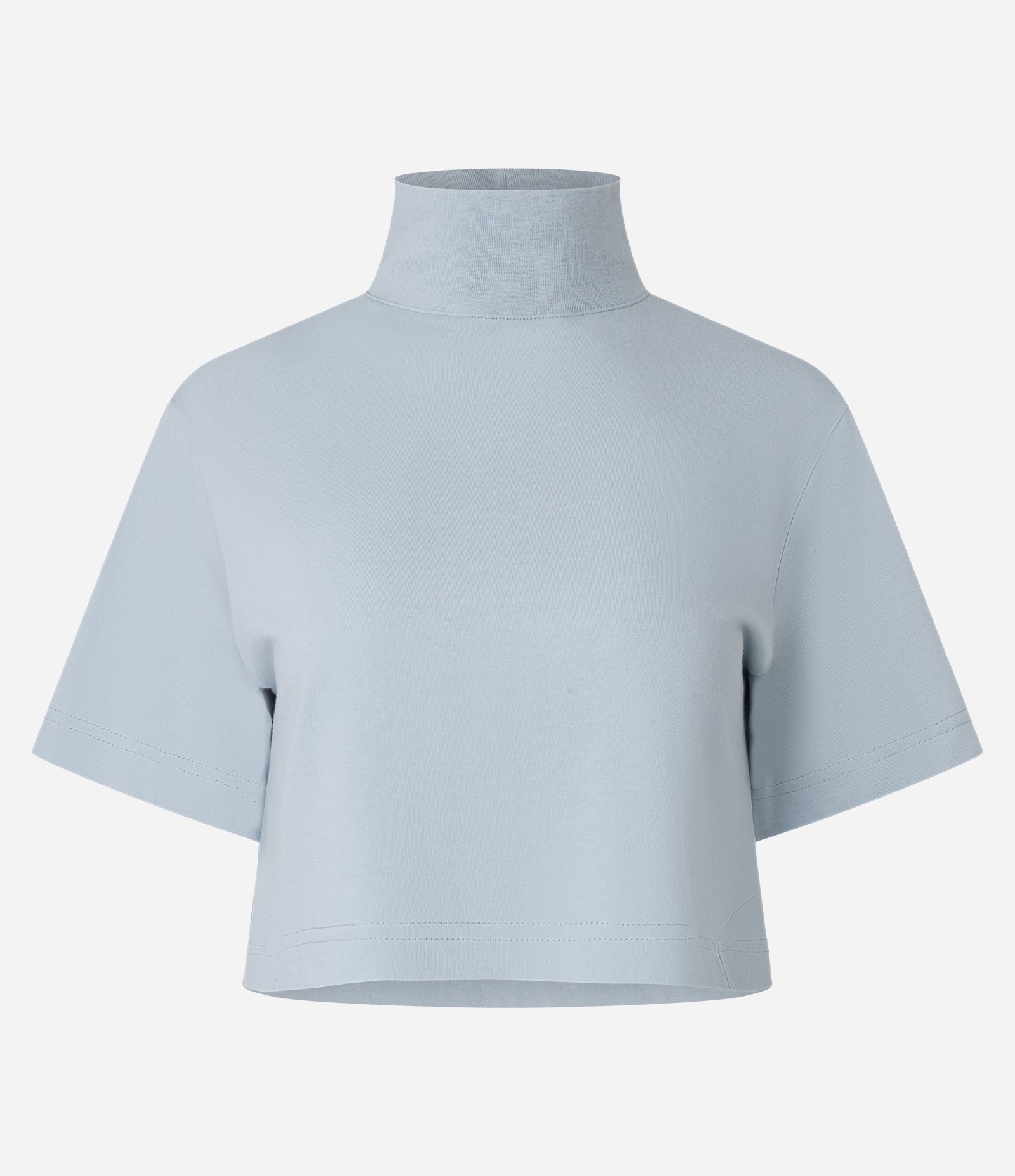 Blusa Cropped com Manga Ampla e Gola Alta Azul 5