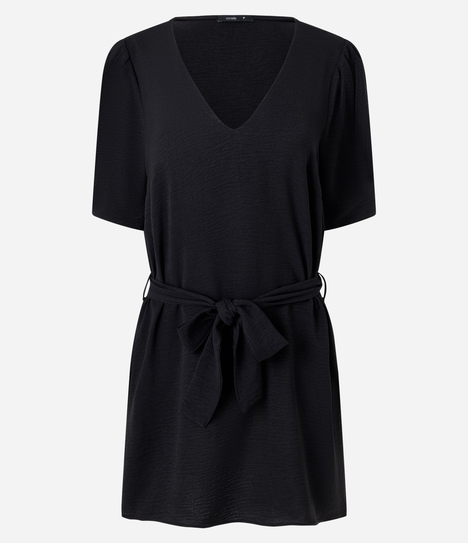 Vestido com Decote V e Faixa para Amarração Preto 1