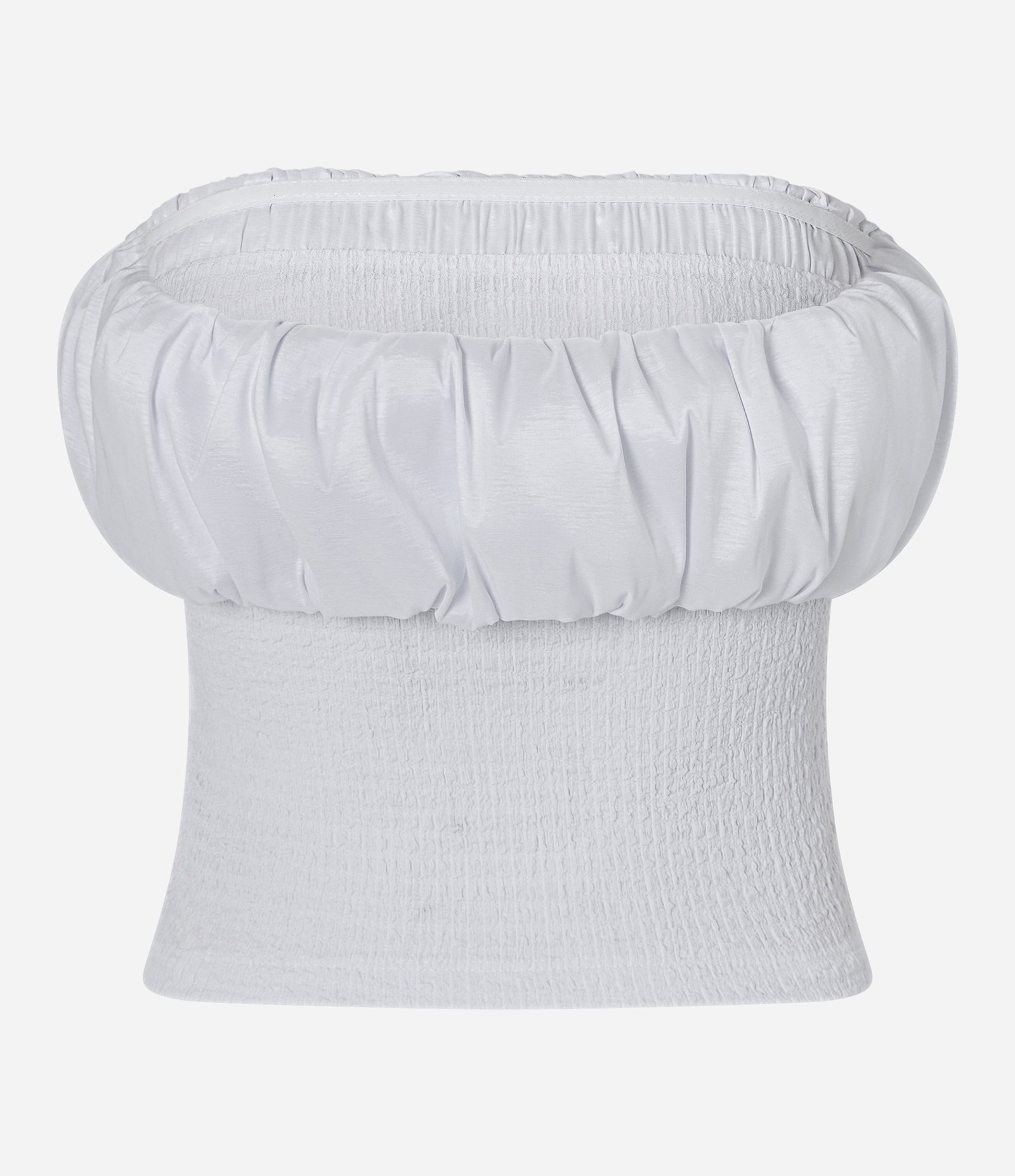 Blusa Tomara que Caia com Decote Balonê e Textura Franzida Branco 6