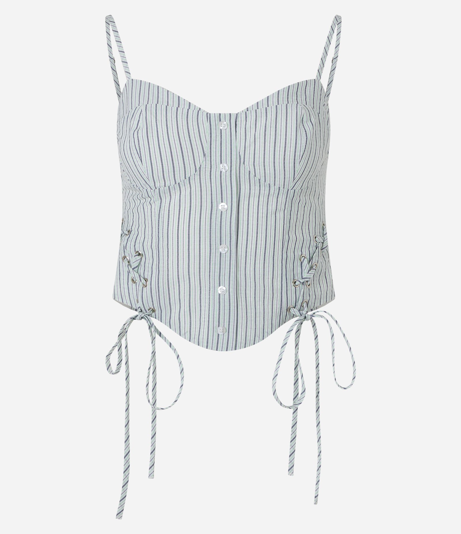 Blusa Corset Listrada em Cotton com Amarração Lateral Verde Claro 5