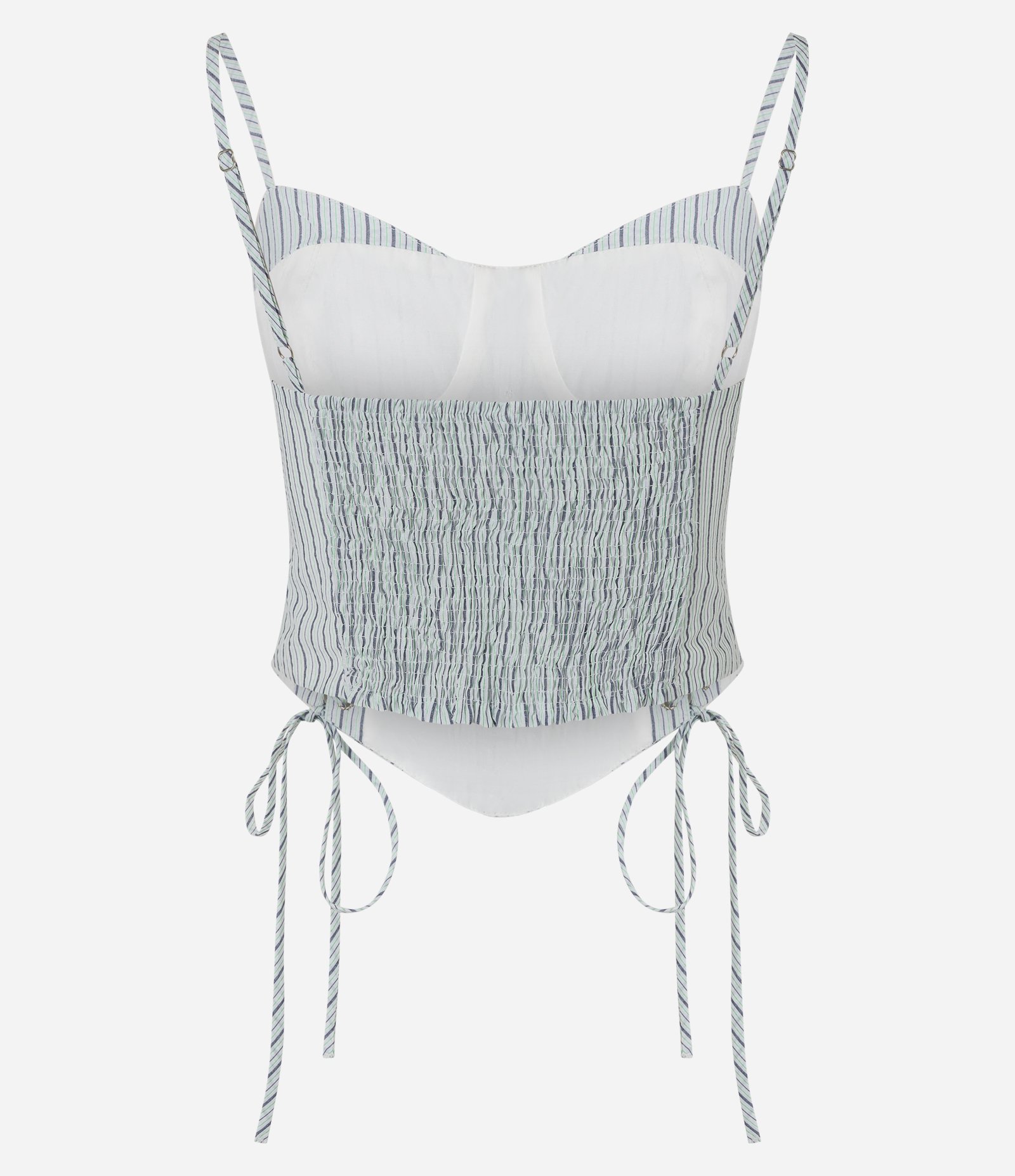 Blusa Corset Listrada em Cotton com Amarração Lateral Verde Claro 6