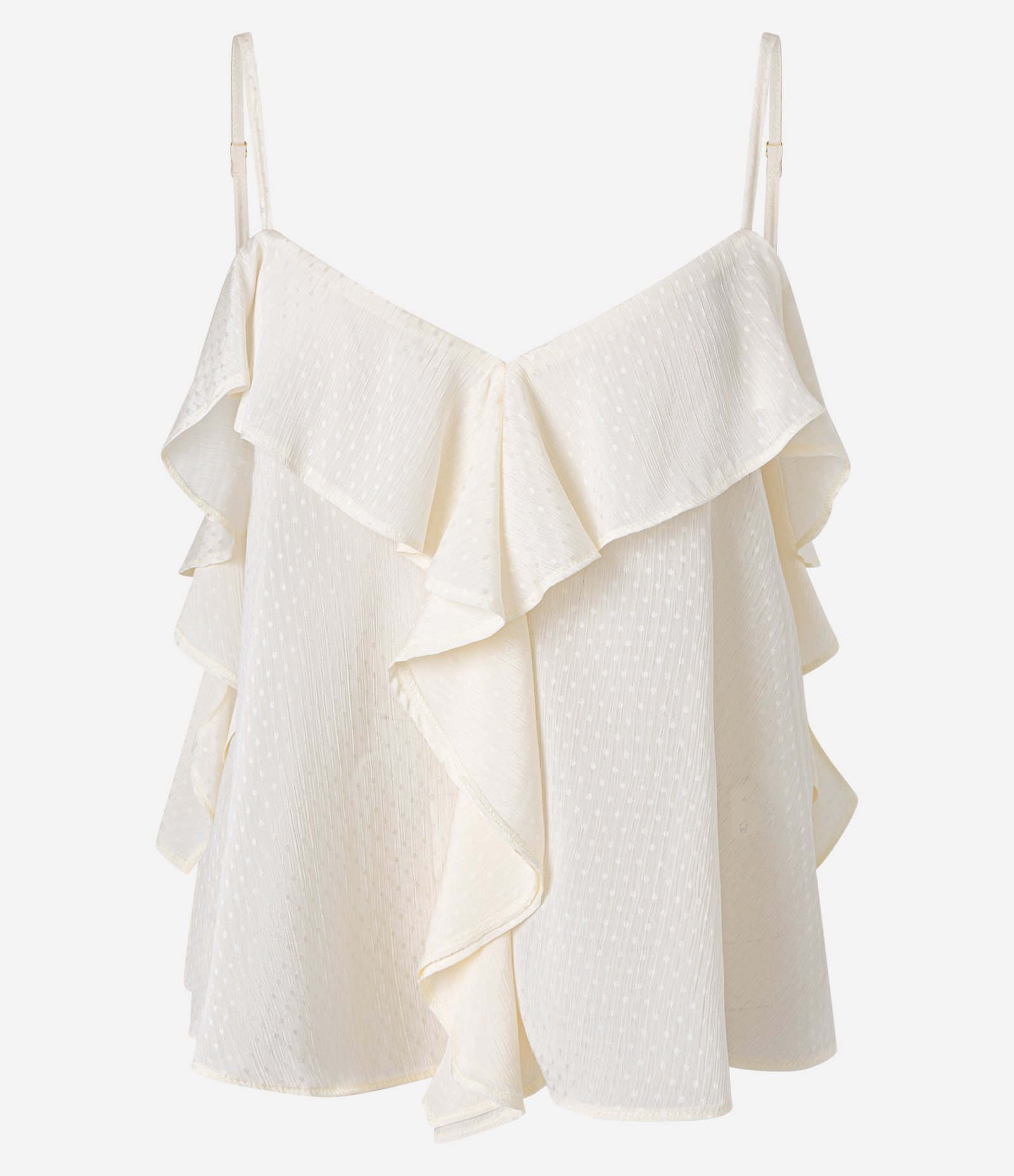 Blusa em Chiffon com Babados e Alças Finas Off White 1