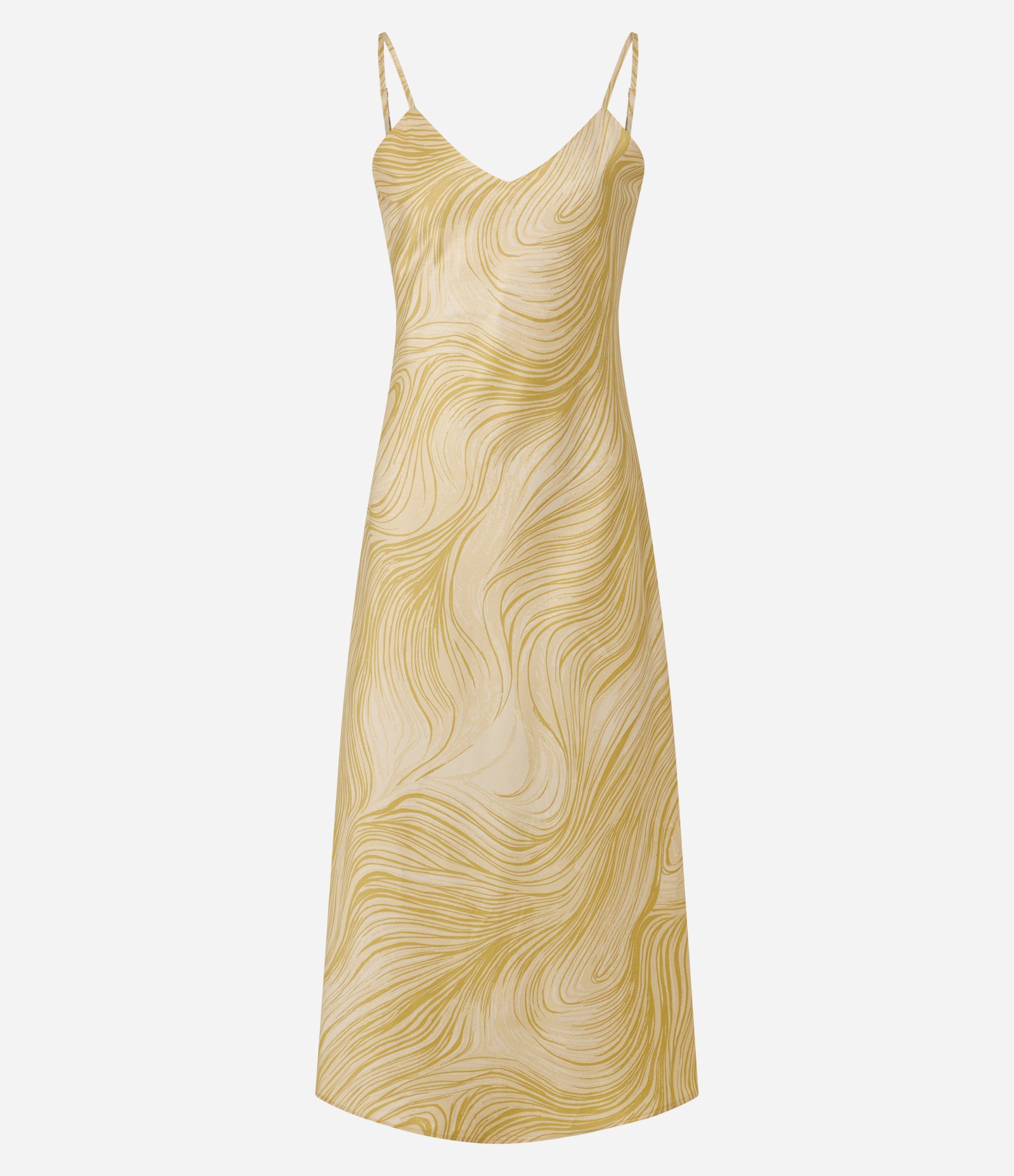 Vestido Midi Slip com Alças Finas e Estampa Abstrata Bege 1