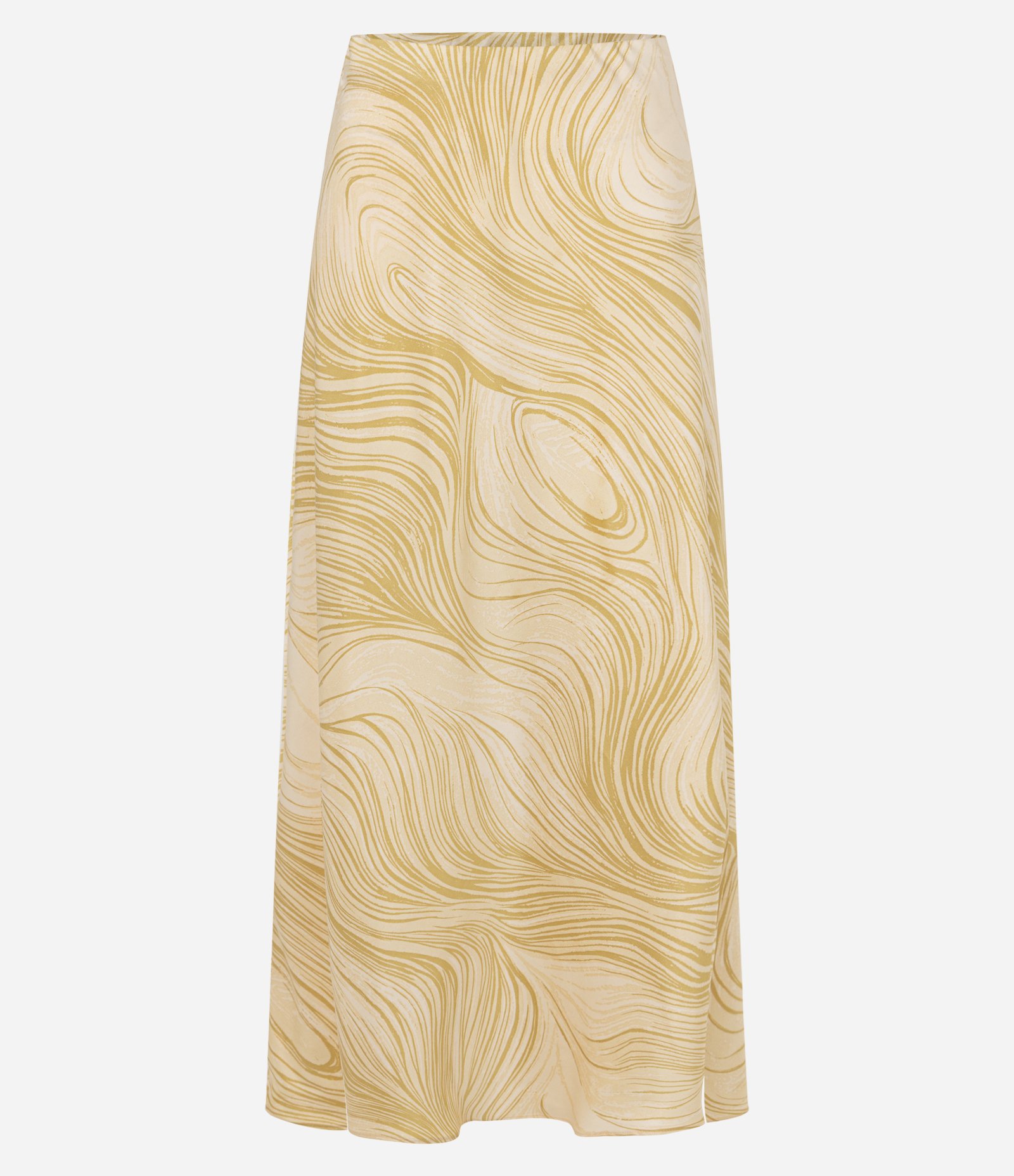 Saia Midi Acetinada com Estampa Abstrata Bege 1