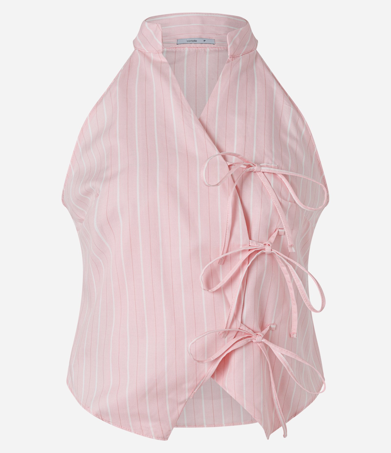Blusa Halter Neck Listrada com Amarrações Frontais Rosa 5