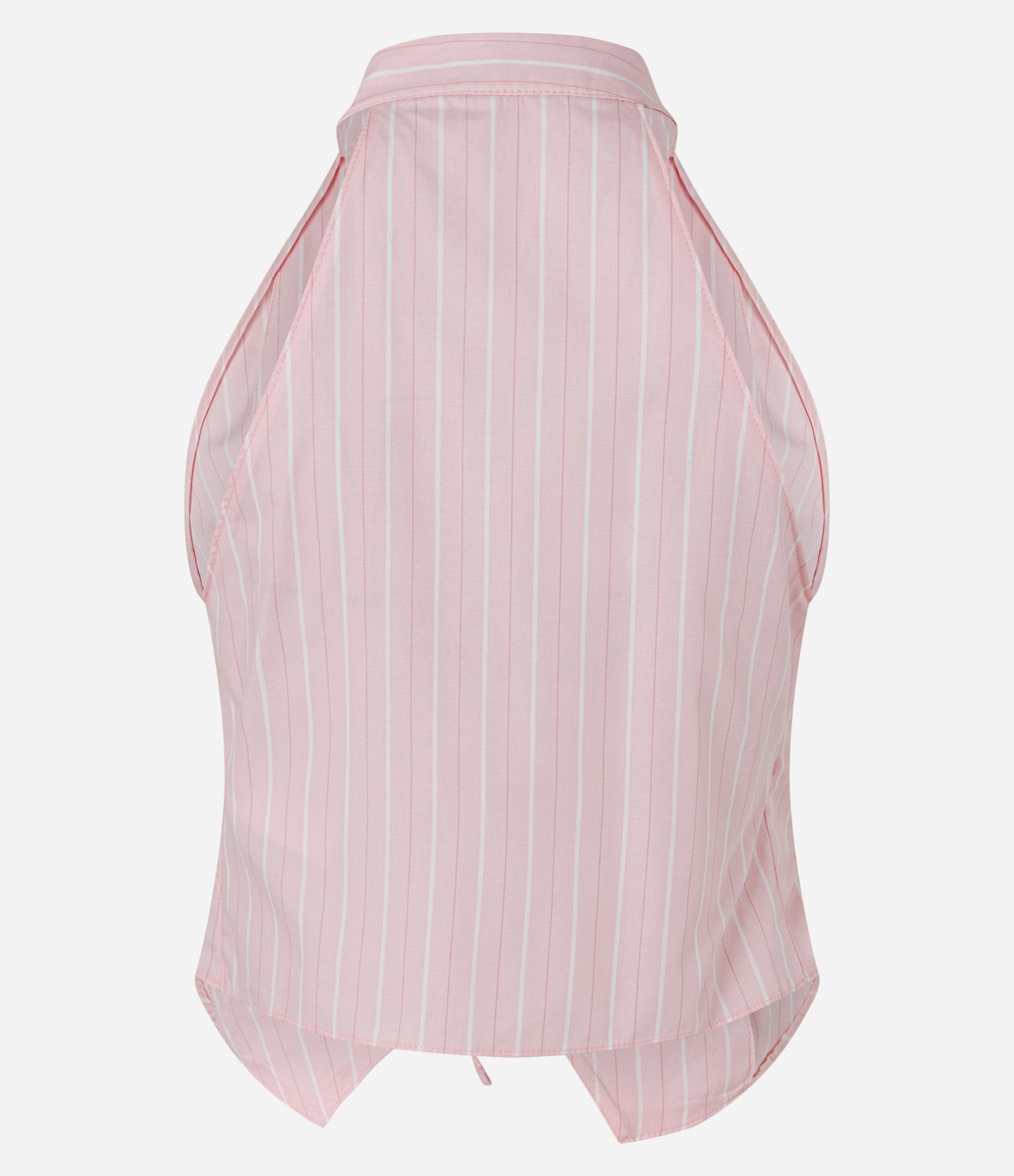 Blusa Halter Neck Listrada com Amarrações Frontais Rosa 6