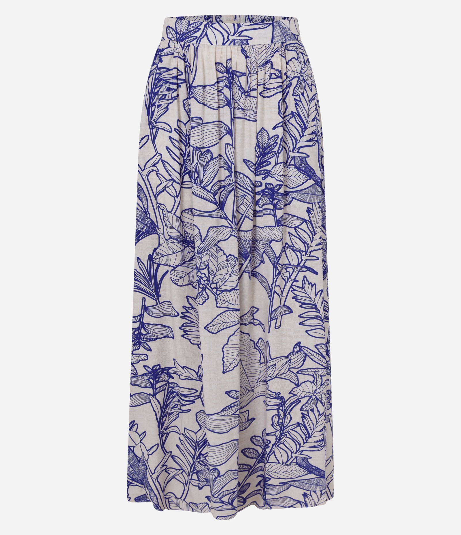Saia Midi em Viscose com Estampa de Folhagens Azul 1