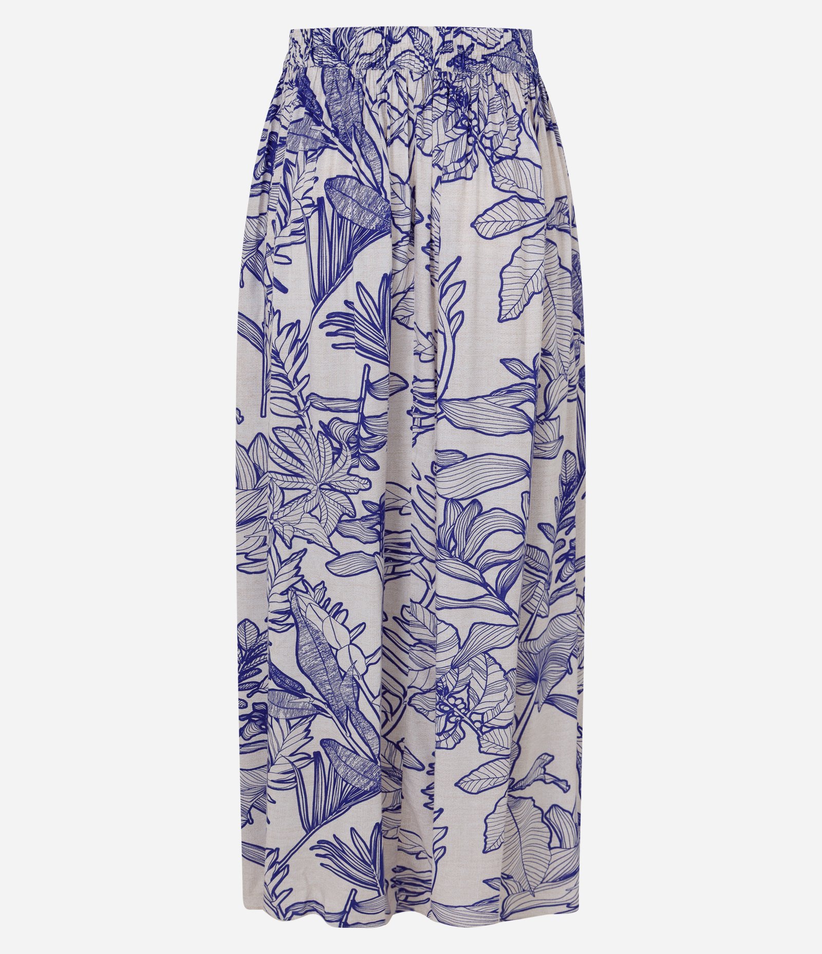 Saia Midi em Viscose com Estampa de Folhagens Azul 2