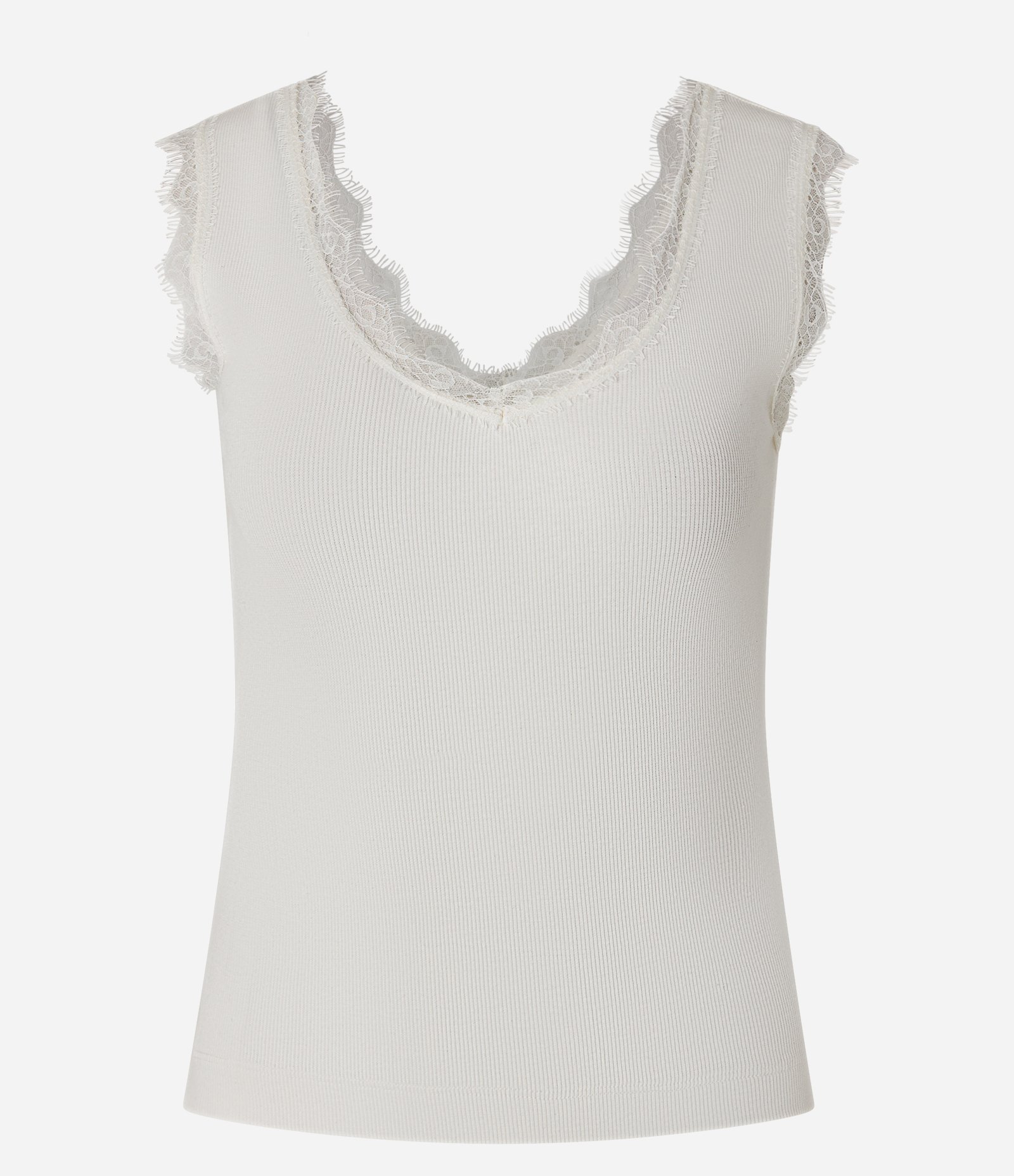 Blusa Regata com Renda Aplicada e Decote nas Costas Branco 1