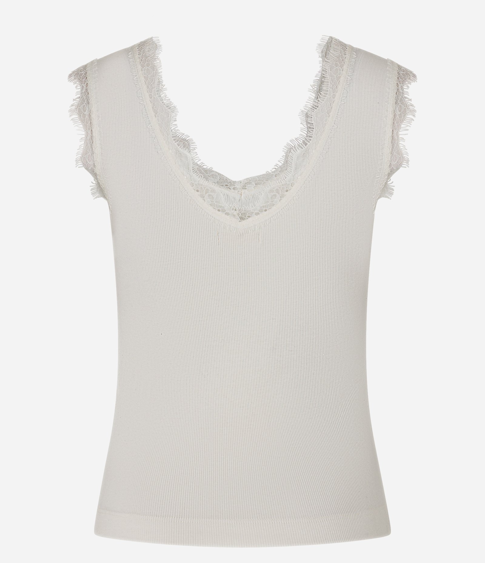 Blusa Regata com Renda Aplicada e Decote nas Costas Branco 2