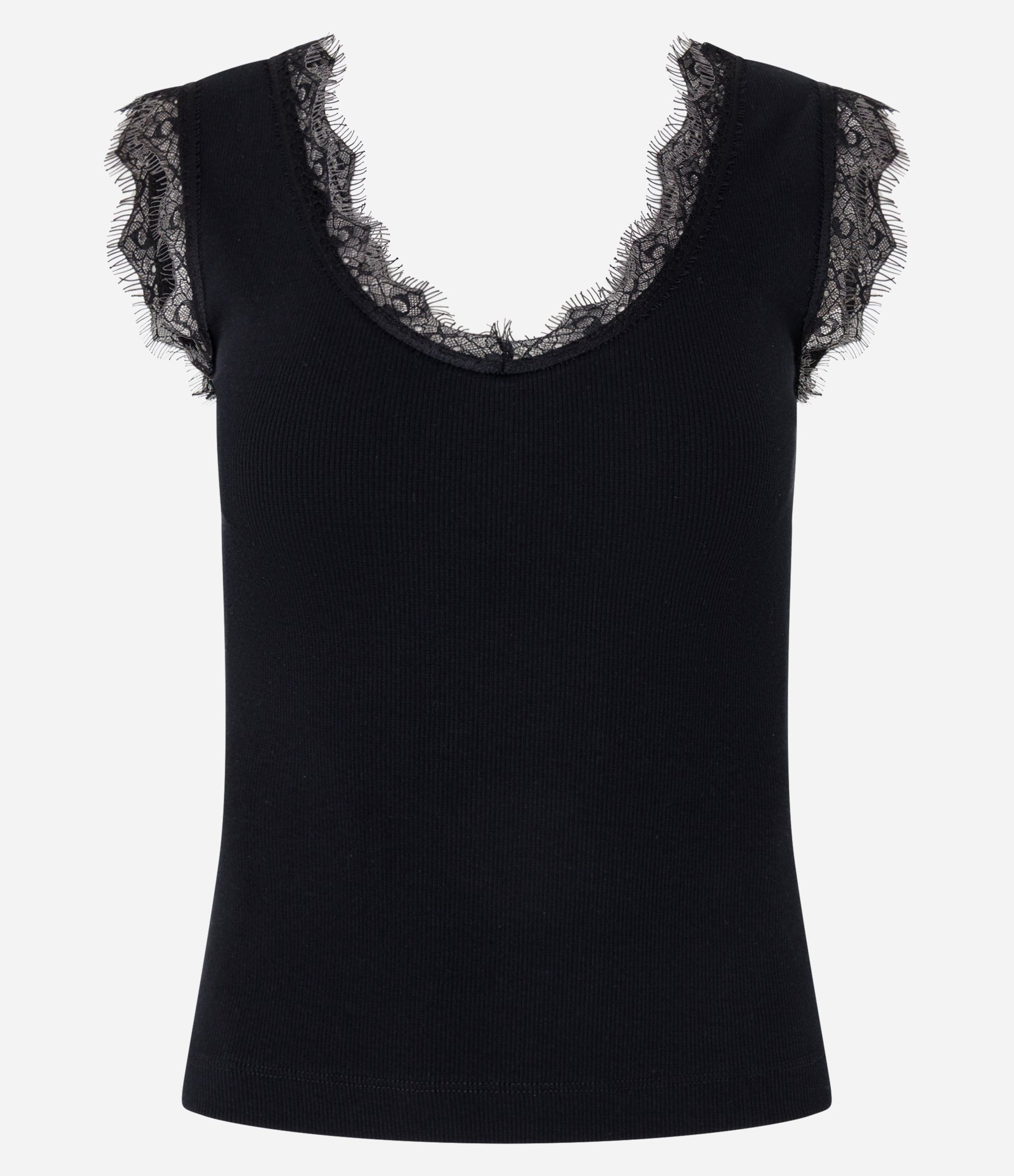 Blusa Regata com Renda Aplicada e Decote nas Costas Preto 5