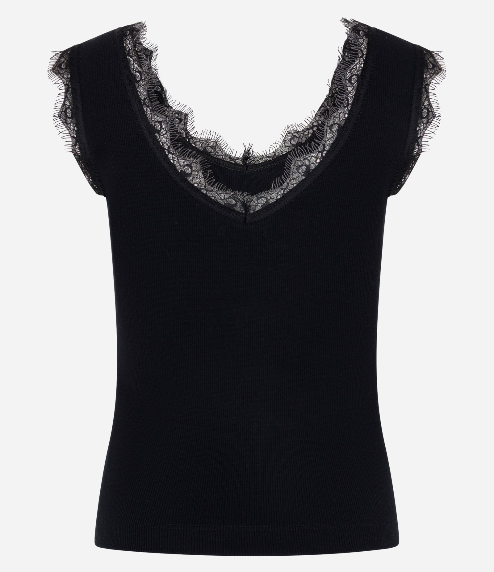 Blusa Regata com Renda Aplicada e Decote nas Costas Preto 6