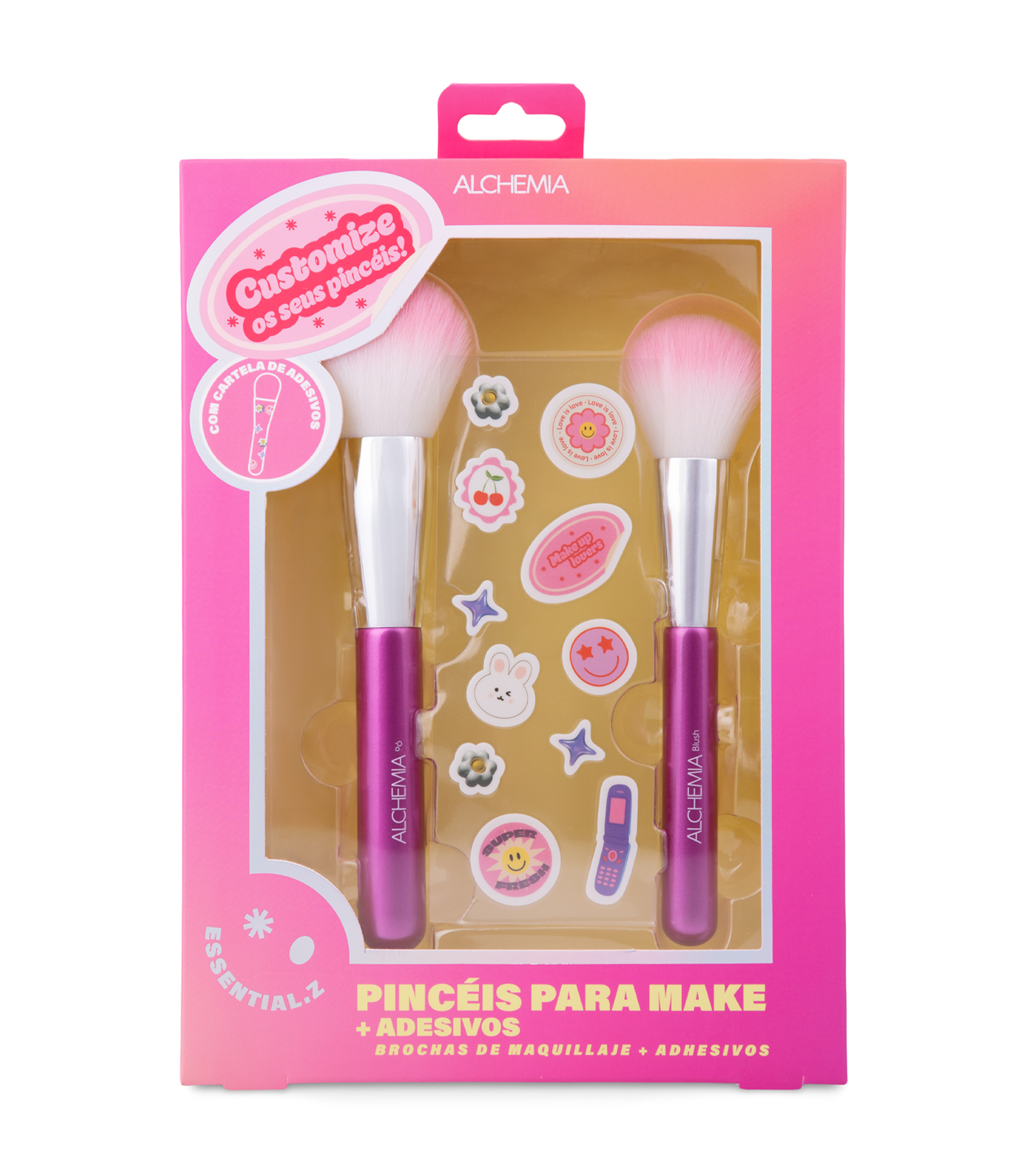 Kit com Pinceis para Make + Adesivos Alchemia Rosa 1