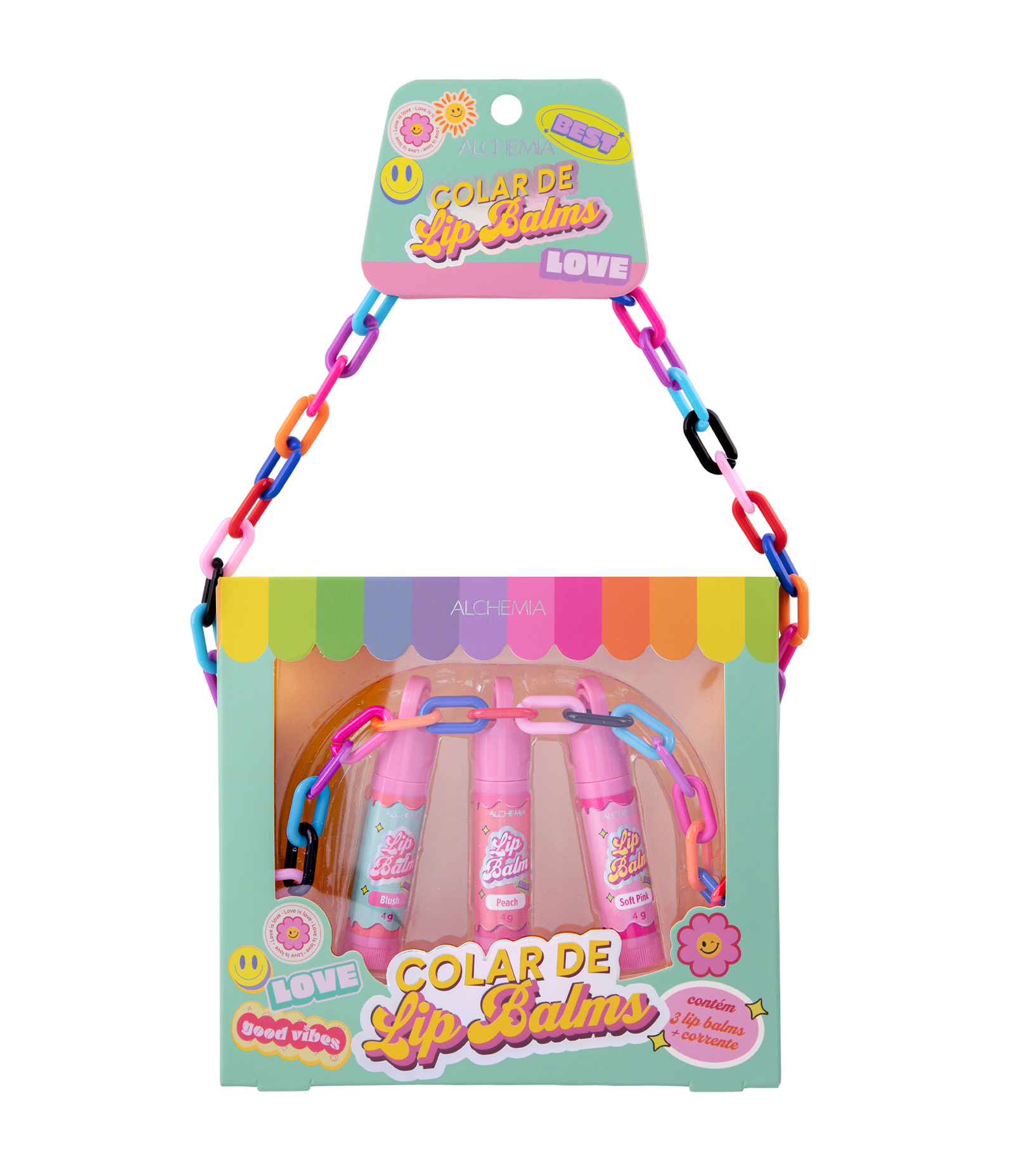 Colar com 3 Lip Balms + Corrente Alchemia KIT 1
