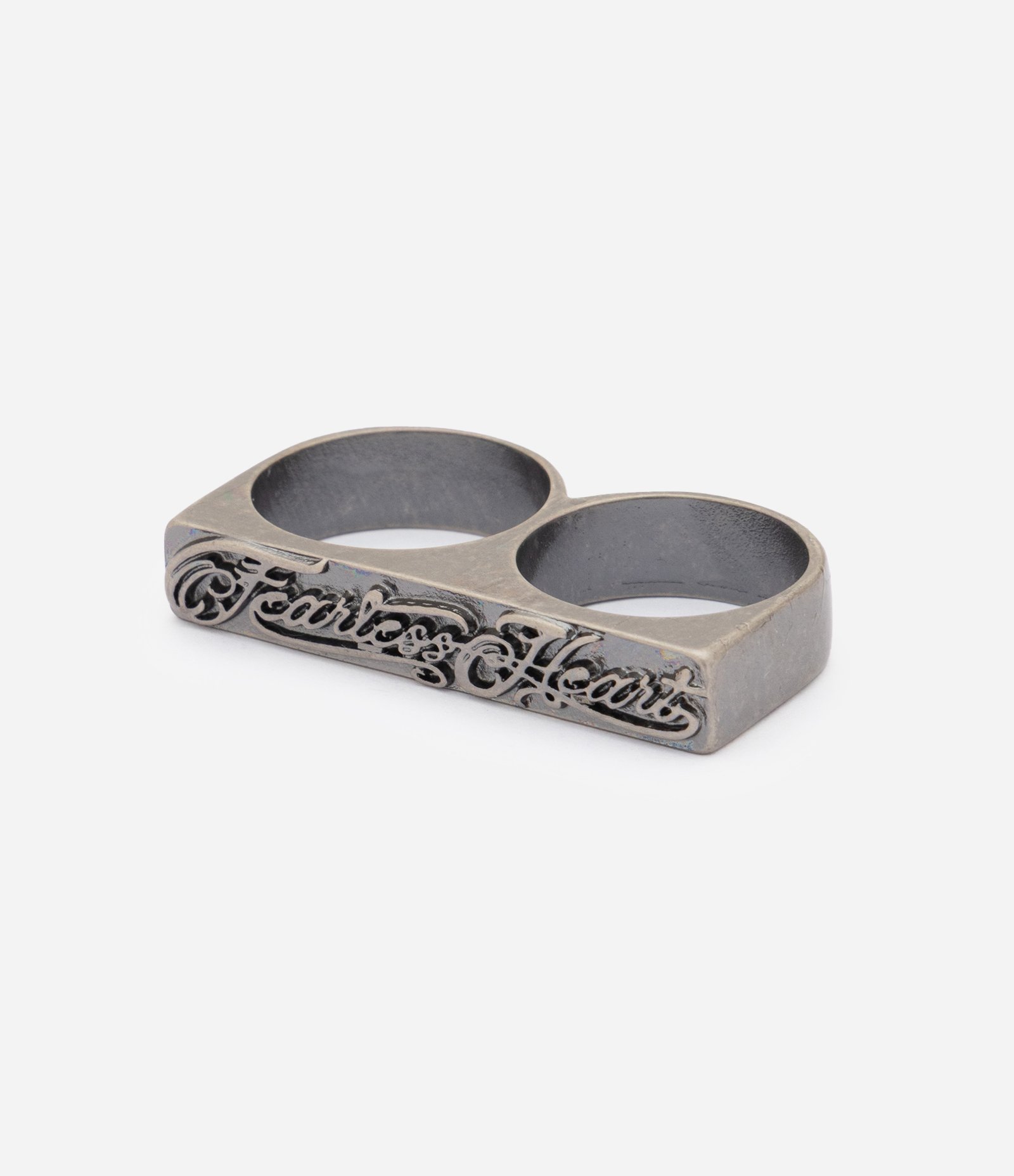 Anel Duplo em Metal com Escrita em Relevo Prata 2