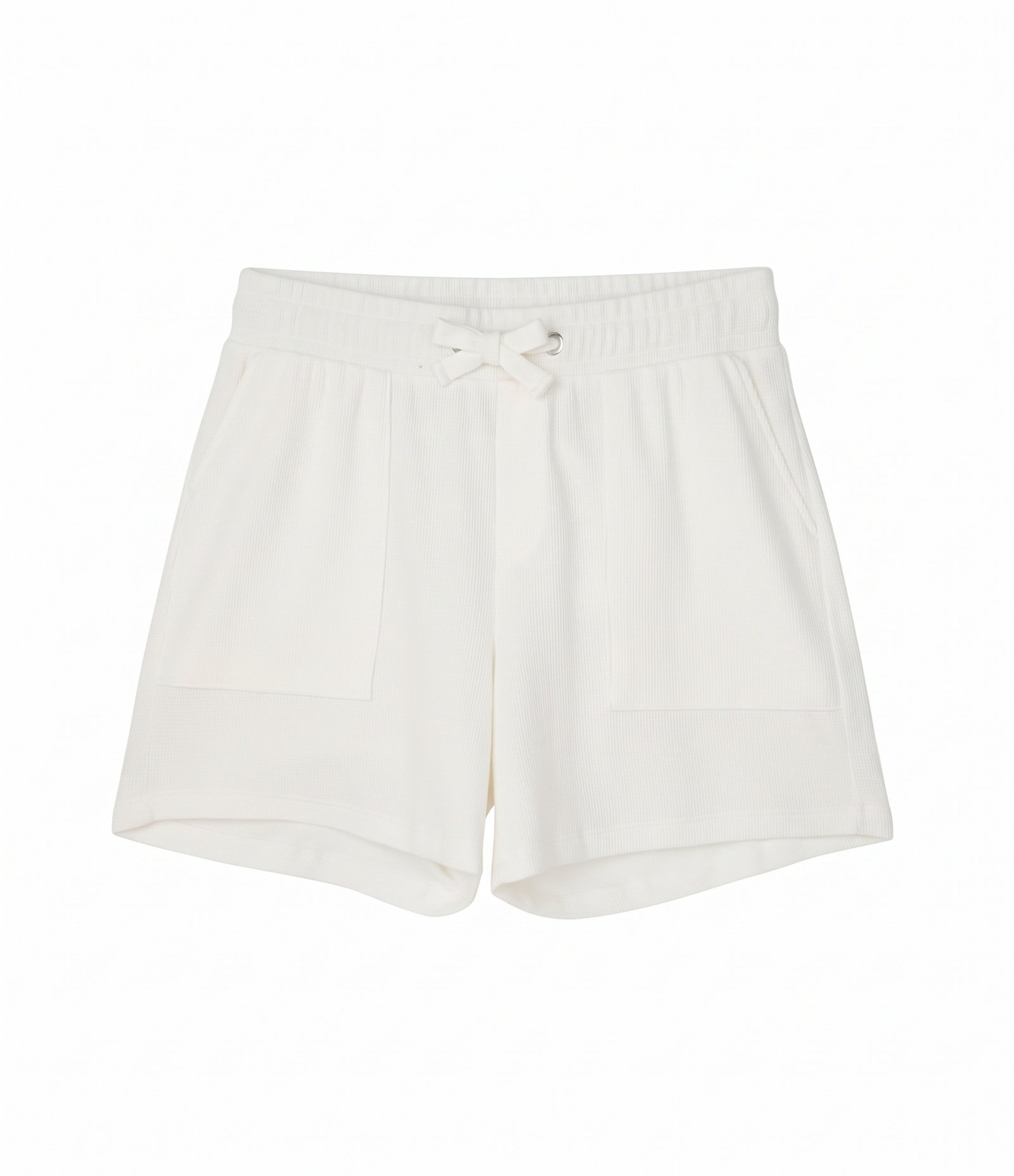 Bermuda Reta Em Cotton Texturizado com Cós Elástico e Cadarço Off White 1