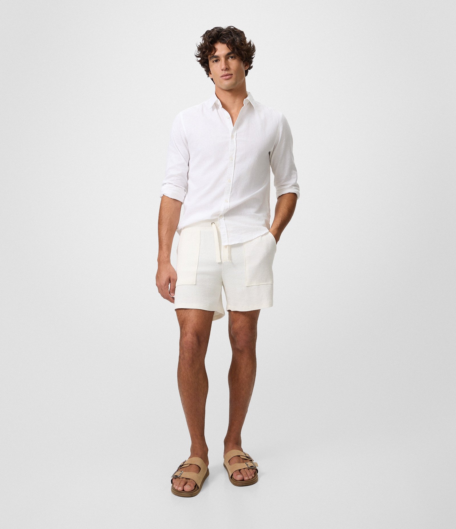 Bermuda Reta Texturizada em Cotton com Cós Elástico Off White 2