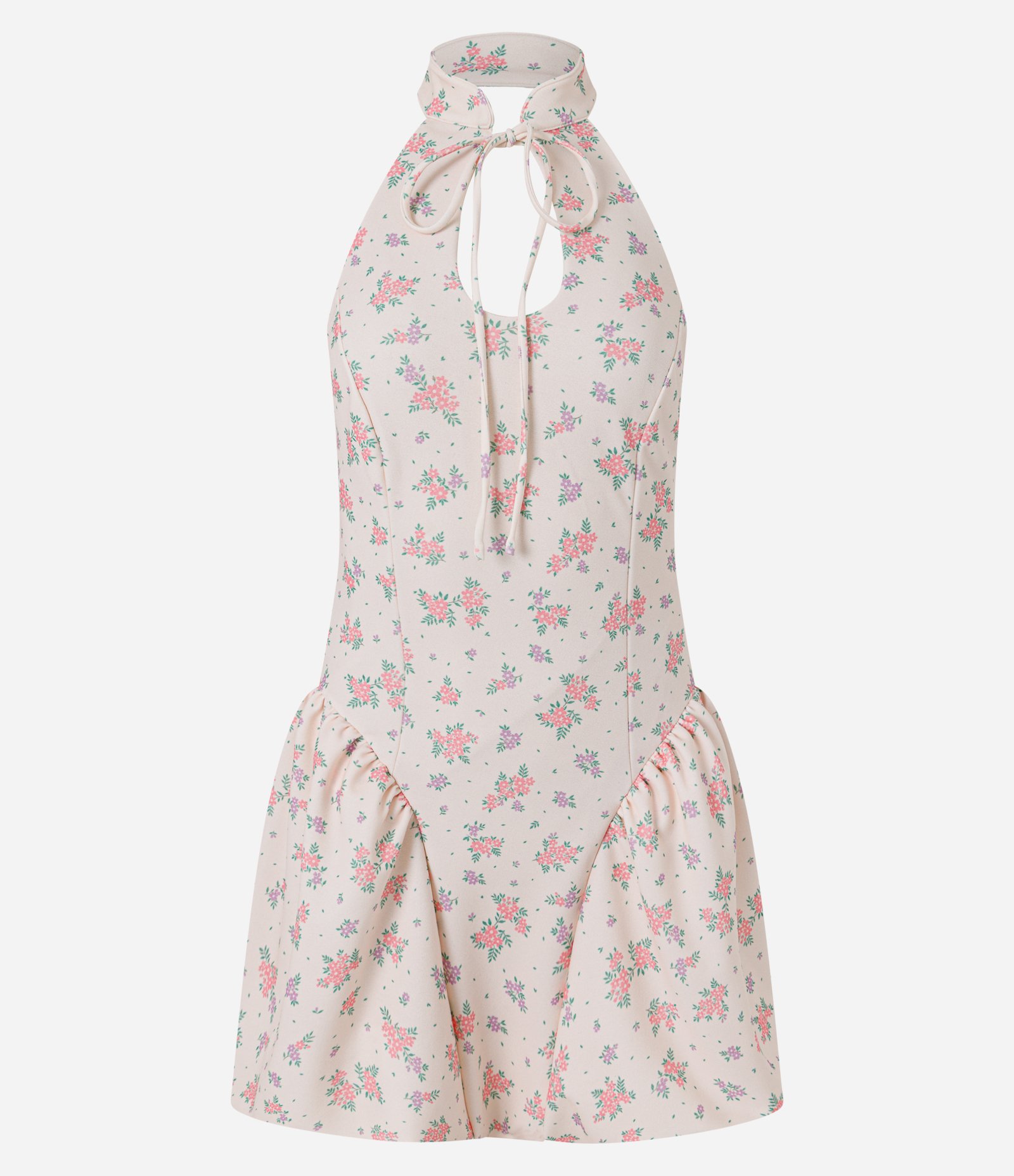 Vestido Halter Floral com Anquinhas e Decote Gota Rosa Claro 6