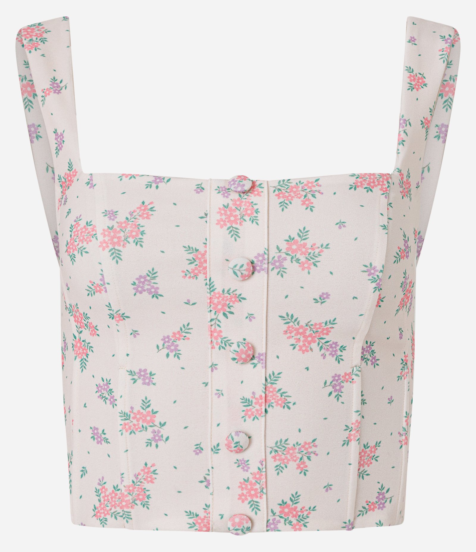 Blusa Corset Floral com Decote Quadrado Rosa Claro 5