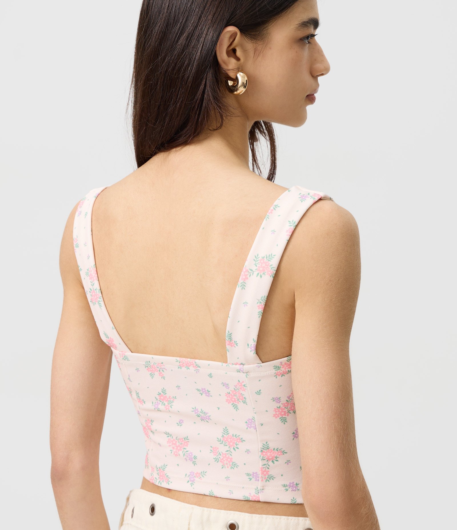 Blusa Corset Floral com Decote Quadrado Rosa Claro 4