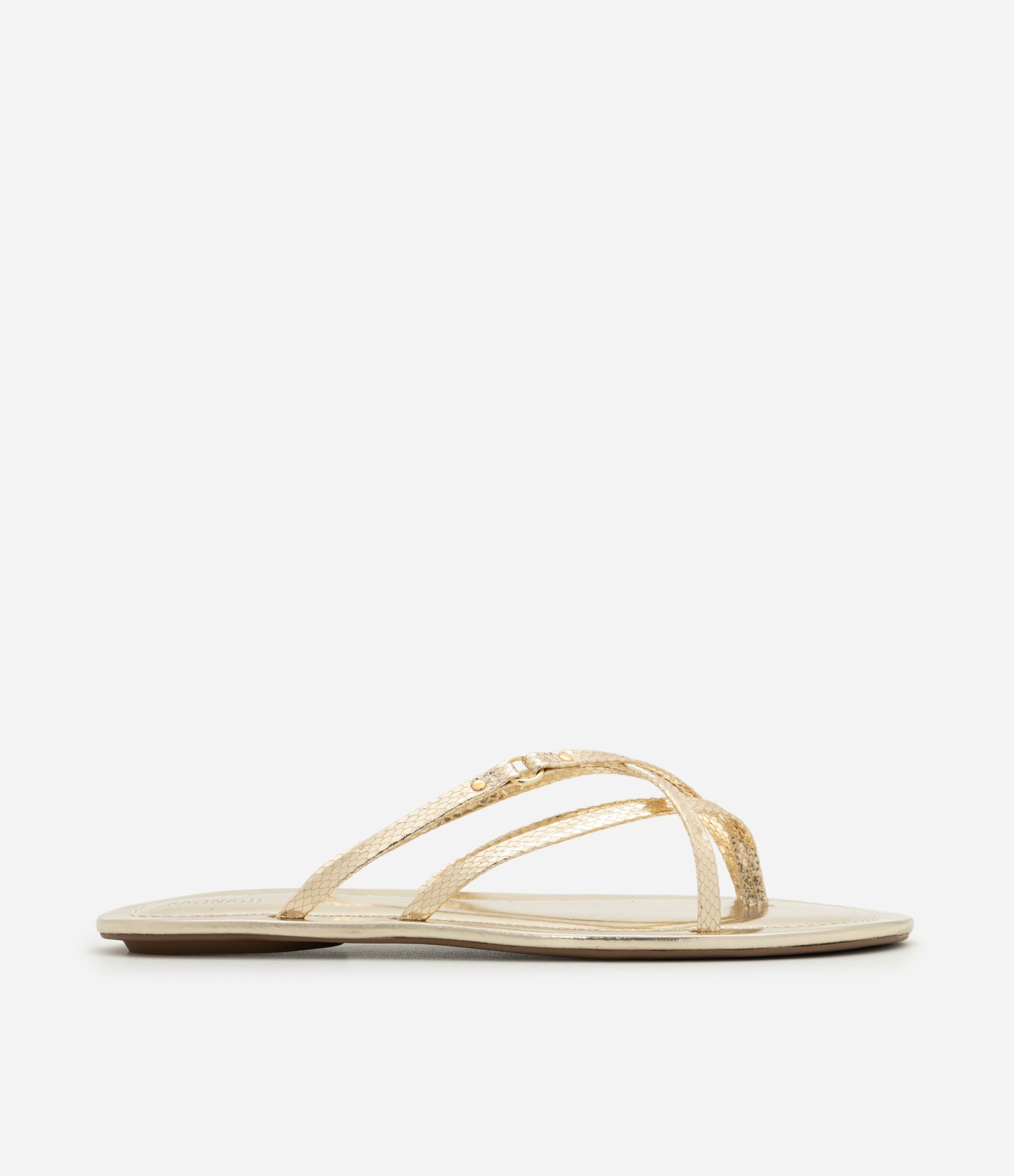 Rasteira Mule com Tiras Finas e Detalhes Metálicos Dourado 1