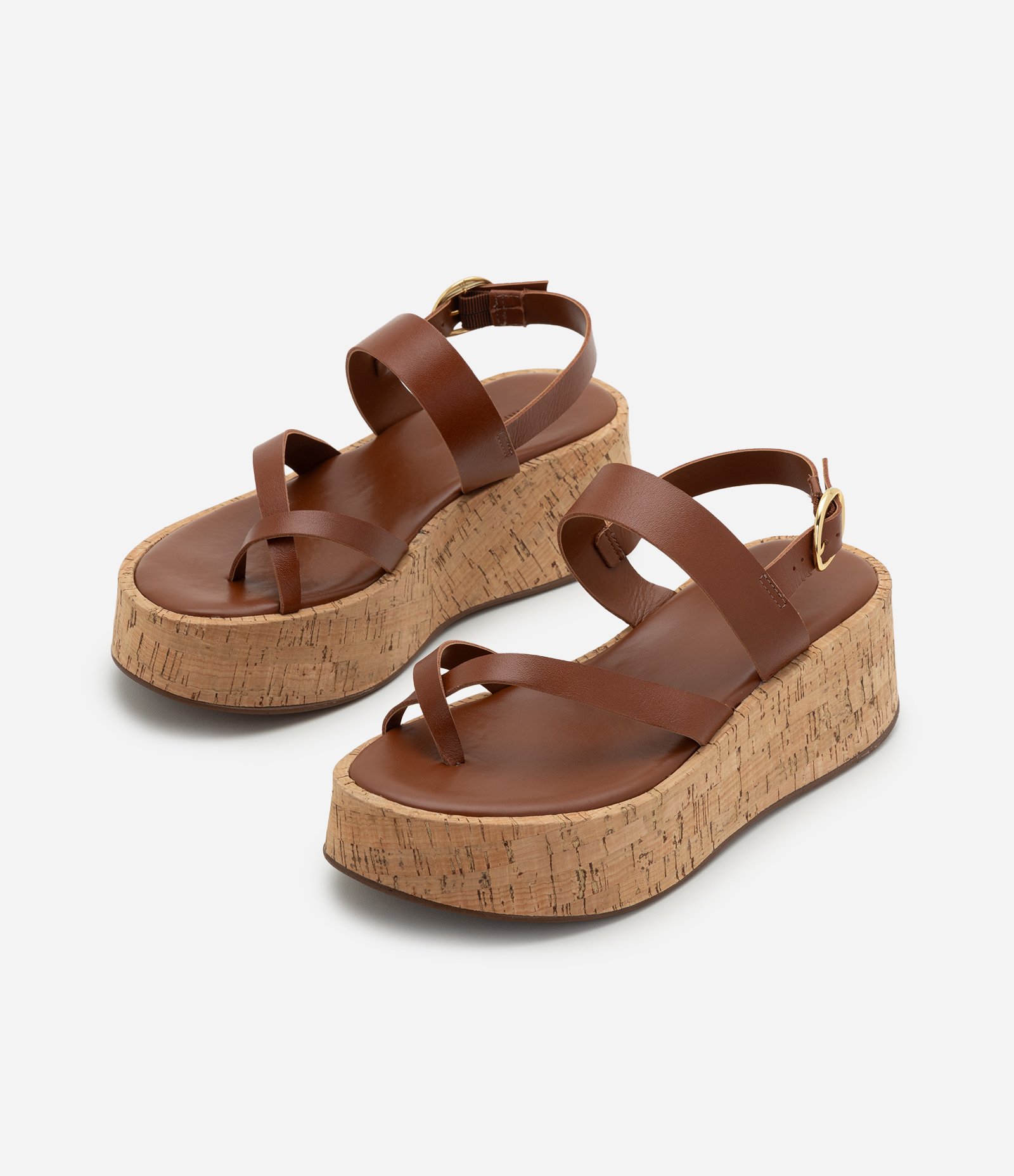 Sandália Flatform em Couro com Solado de Cortiça Marrom 2