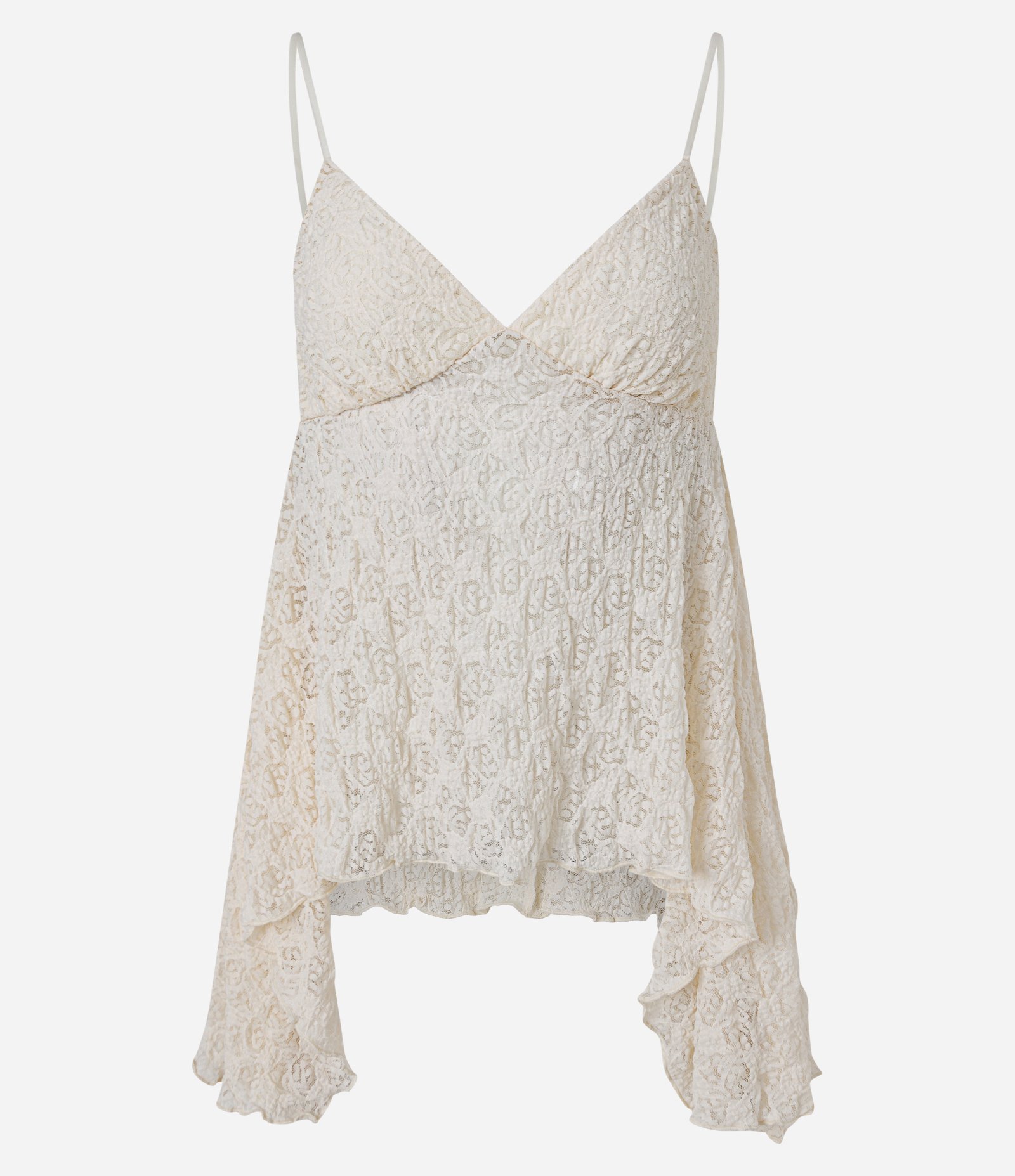 Blusa de Alcinha em Renda com Barra Assimétrica com Pontas Branco 1