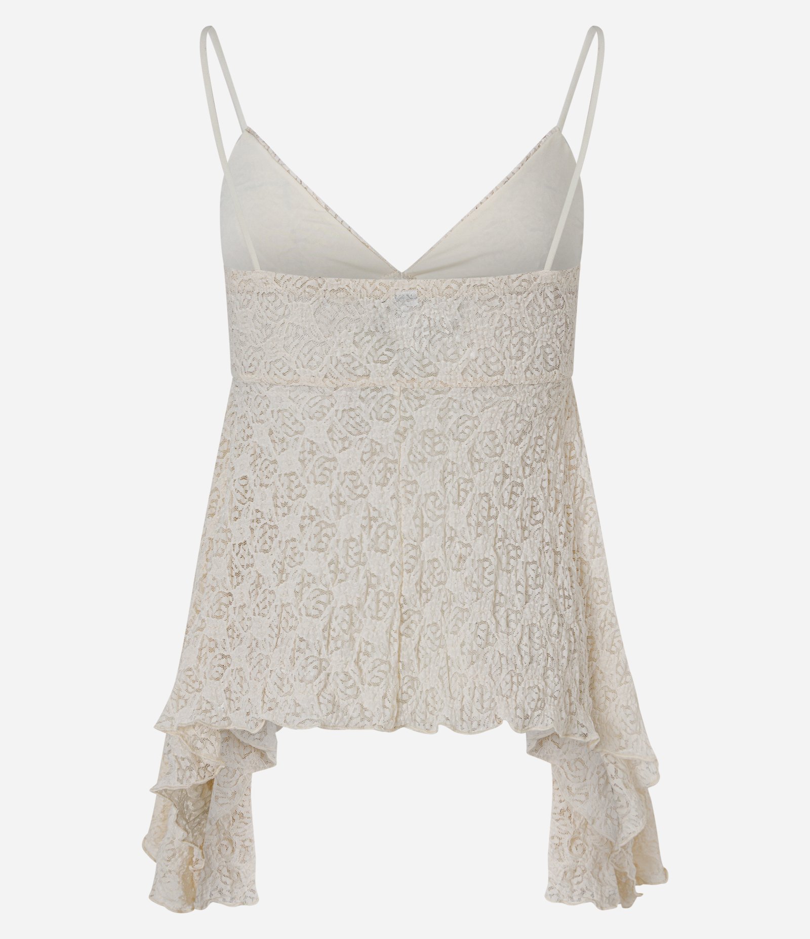 Blusa de Alcinha em Renda com Barra Assimétrica com Pontas Branco 2