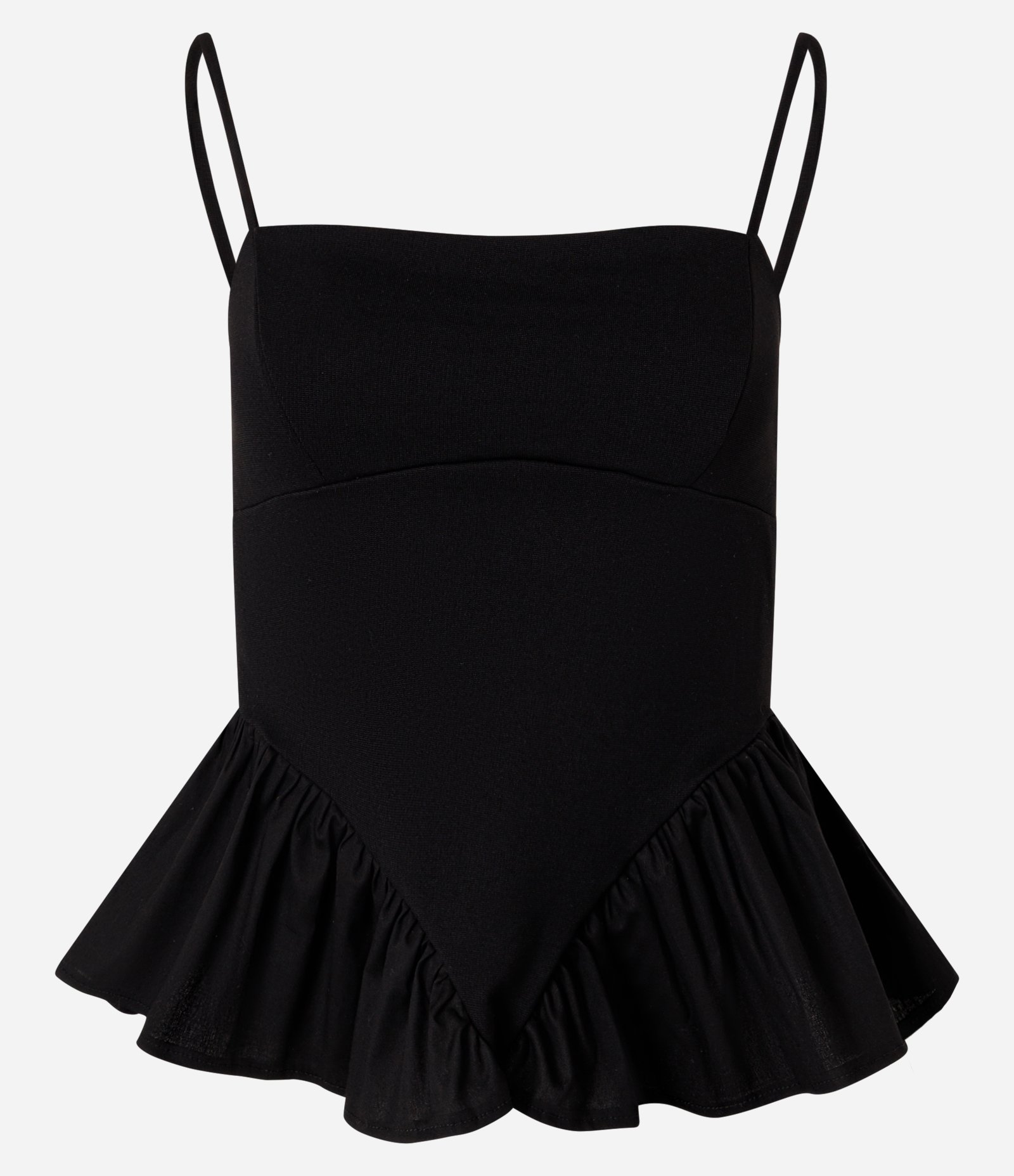 Blusa Peplum em Ponto Roma com Recortes e Alcinha Preto 1