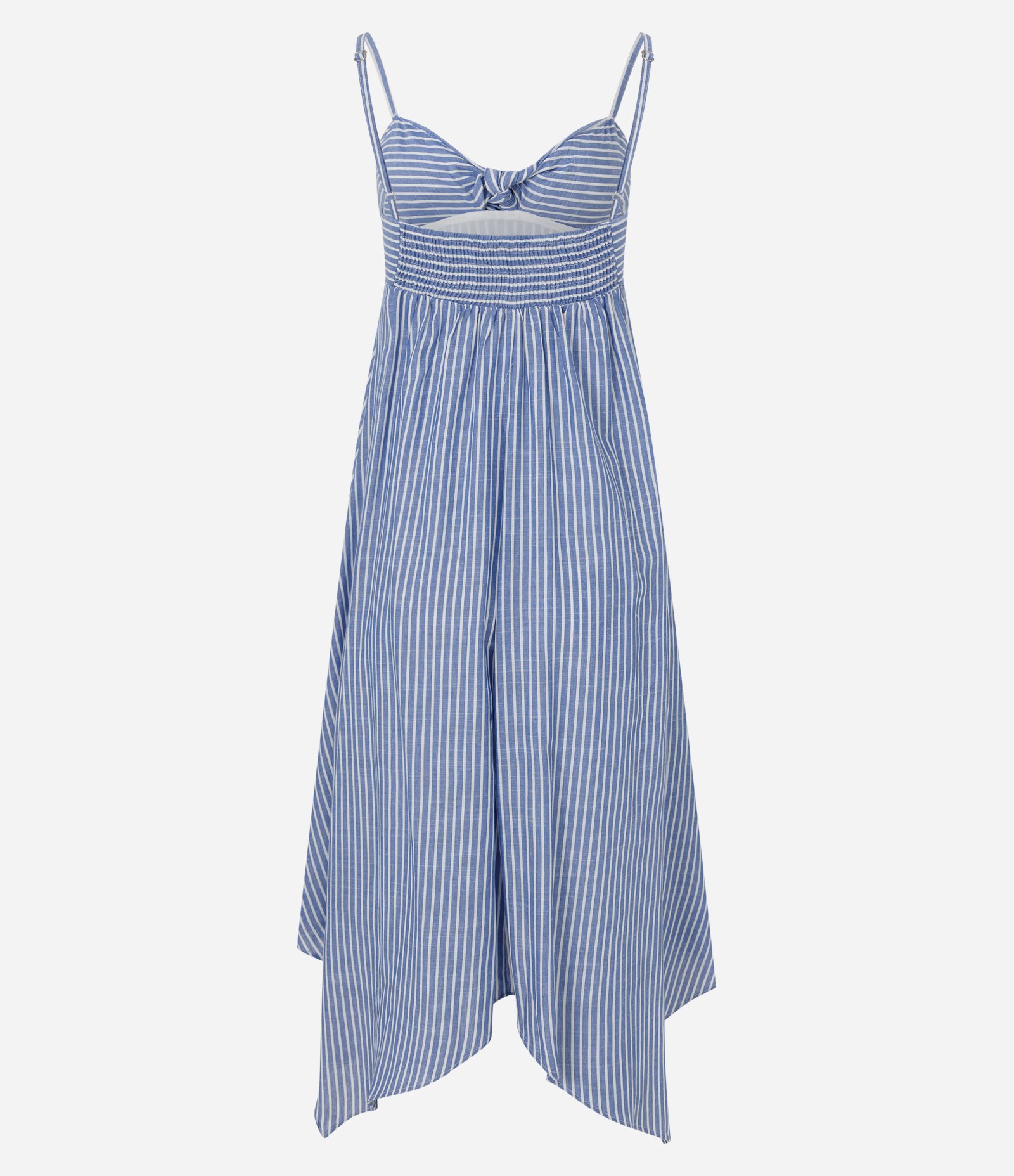 Vestido Long Midi Listrado com Decote Coração e Laço Azul 6