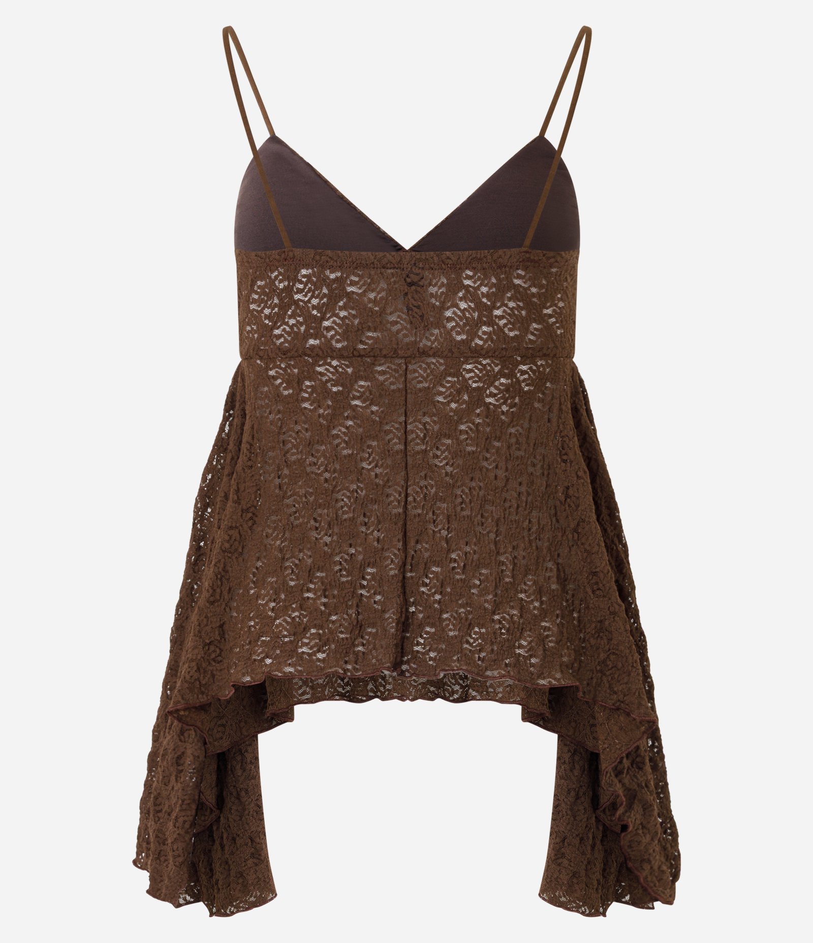 Blusa de Alcinha em Renda com Barra Assimétrica com Pontas Marrom 6